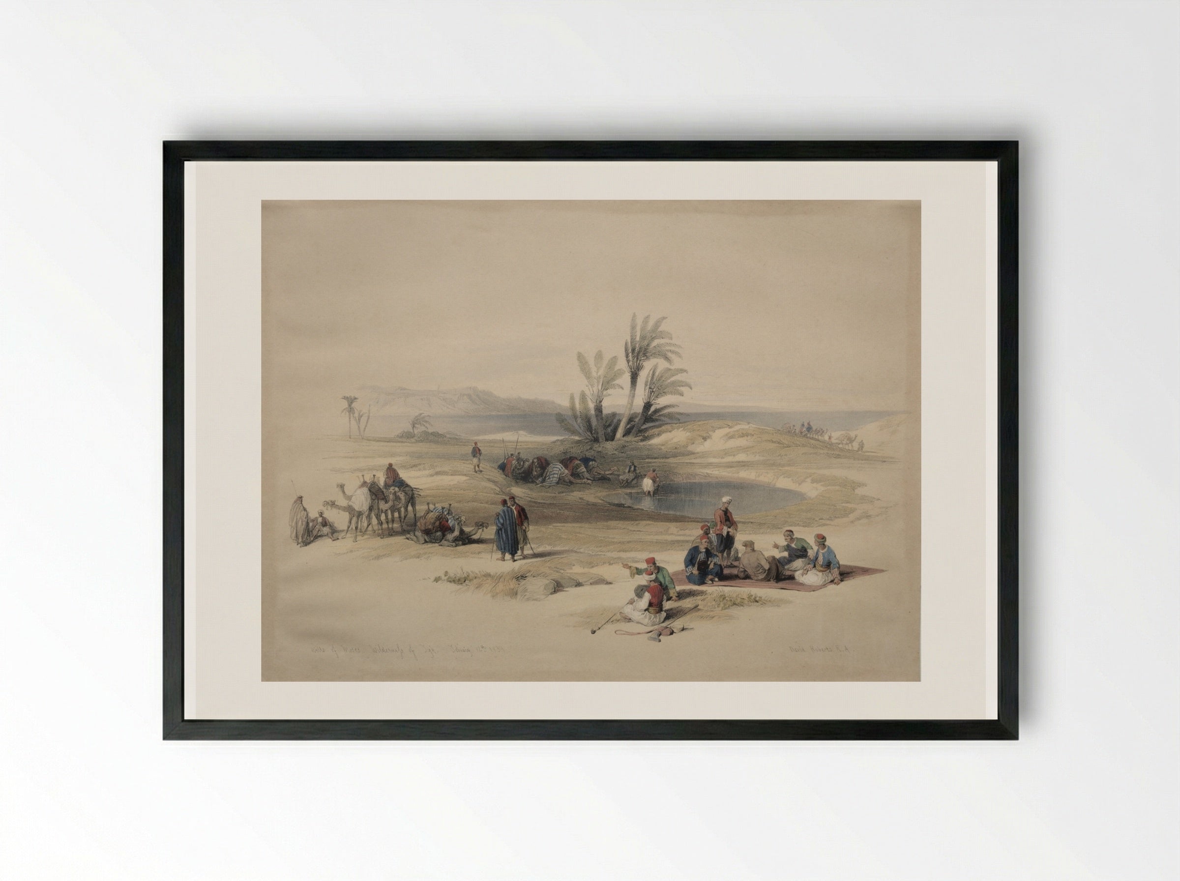 Wells of Moses, Wilderness of Tyh - David Roberts - Framed Print Black