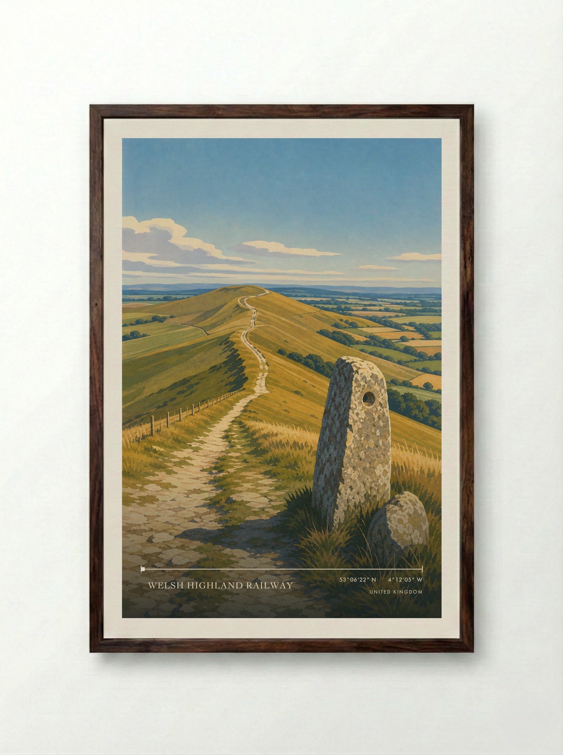 Welsh Highland Railway United Kingdom Travel Poster - Framed Print Dark Wood