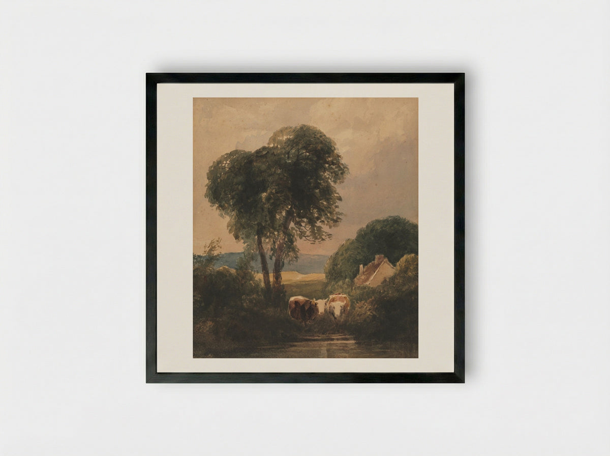 Welsh Landscape with Cattle - Peter De Wint - Framed Print Black
