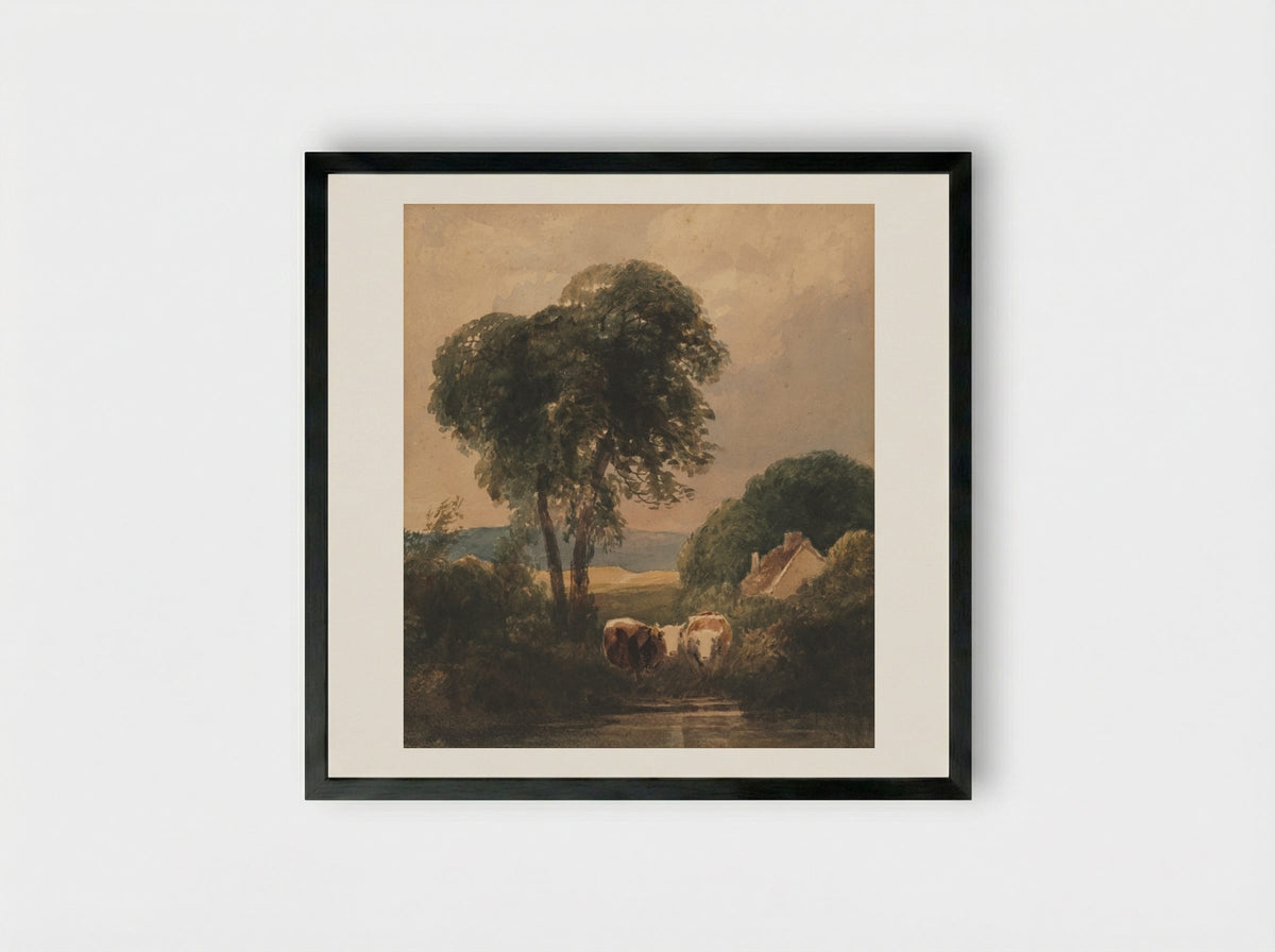 Welsh Landscape with Cattle - Peter De Wint - Framed Print Black