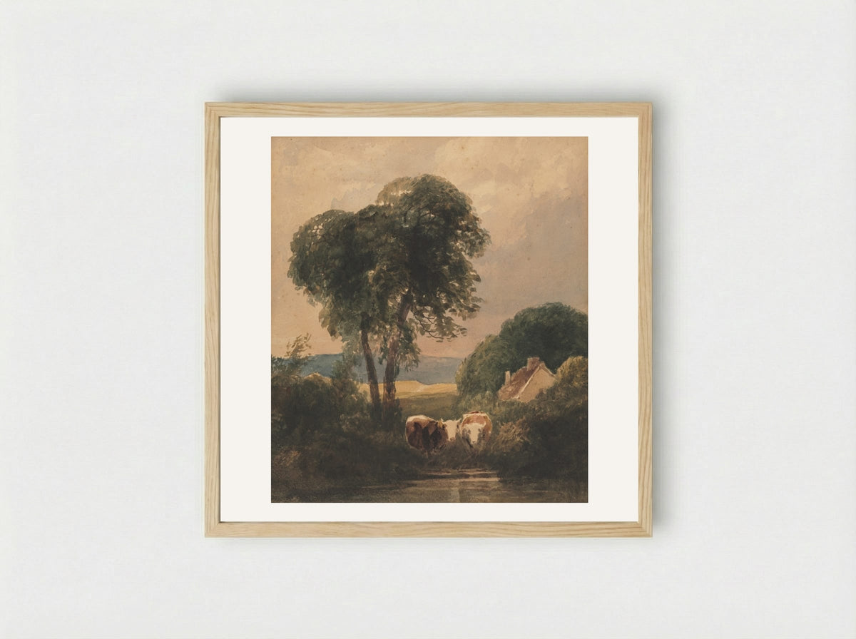 Welsh Landscape with Cattle - Peter De Wint - Framed Print Wood
