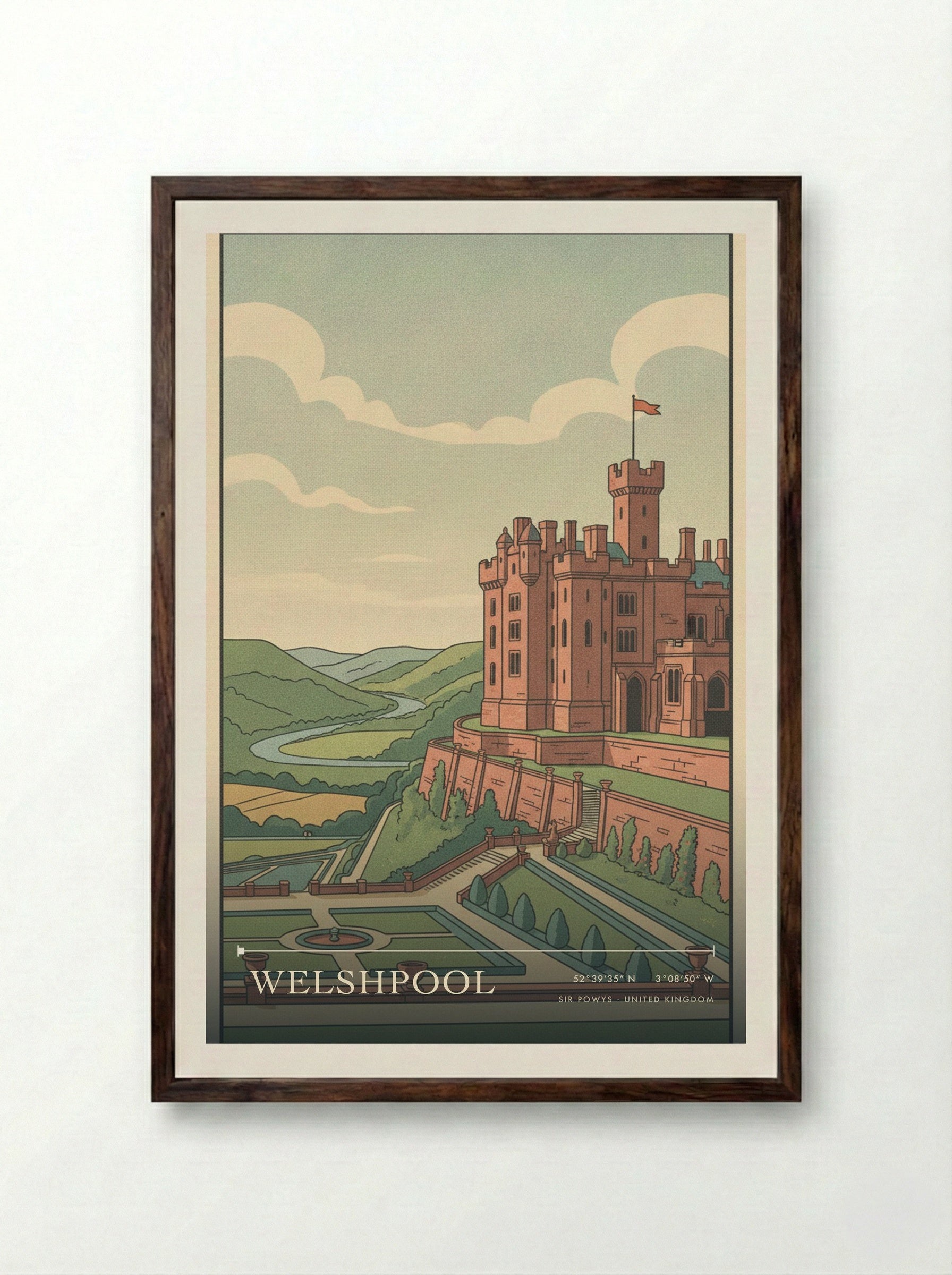 Welshpool Sir Powys United Kingdom Travel Poster - Framed Print Dark Wood