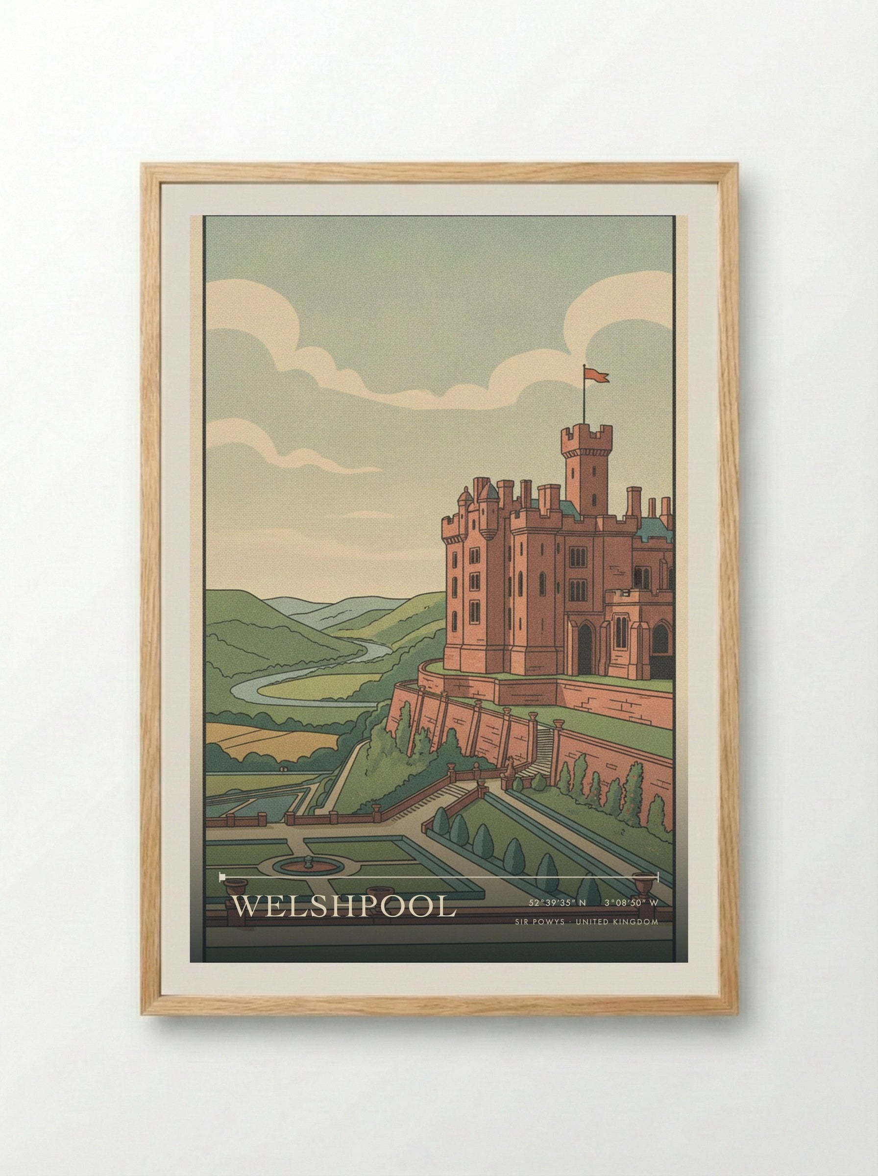 Welshpool Sir Powys United Kingdom Travel Poster - Framed Print Wood