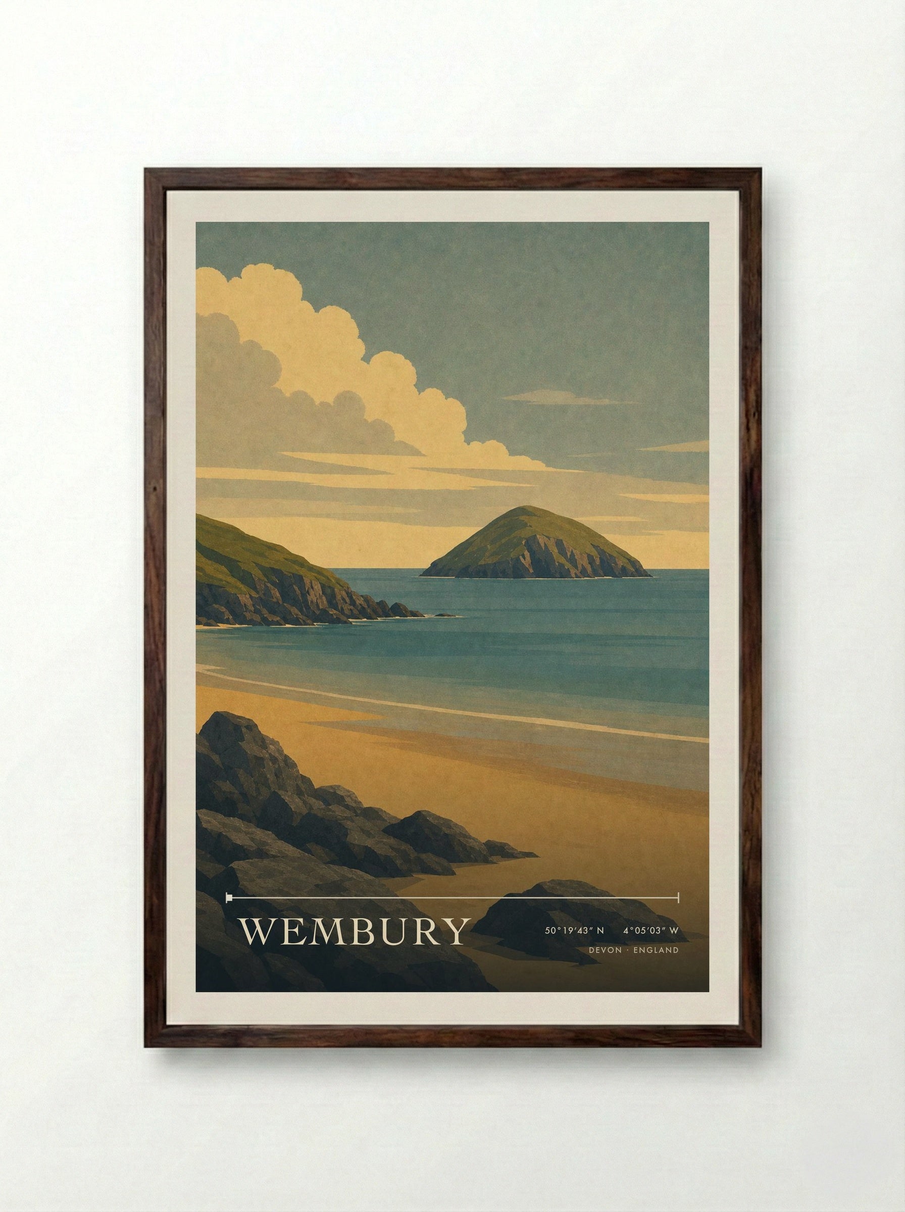 Wembury Devon England Travel Poster - Framed Print Dark Wood