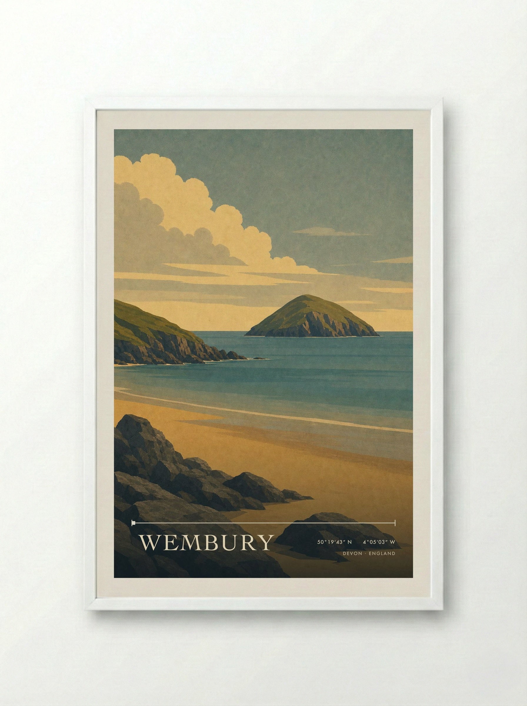Wembury Devon England Travel Poster - Framed Print White