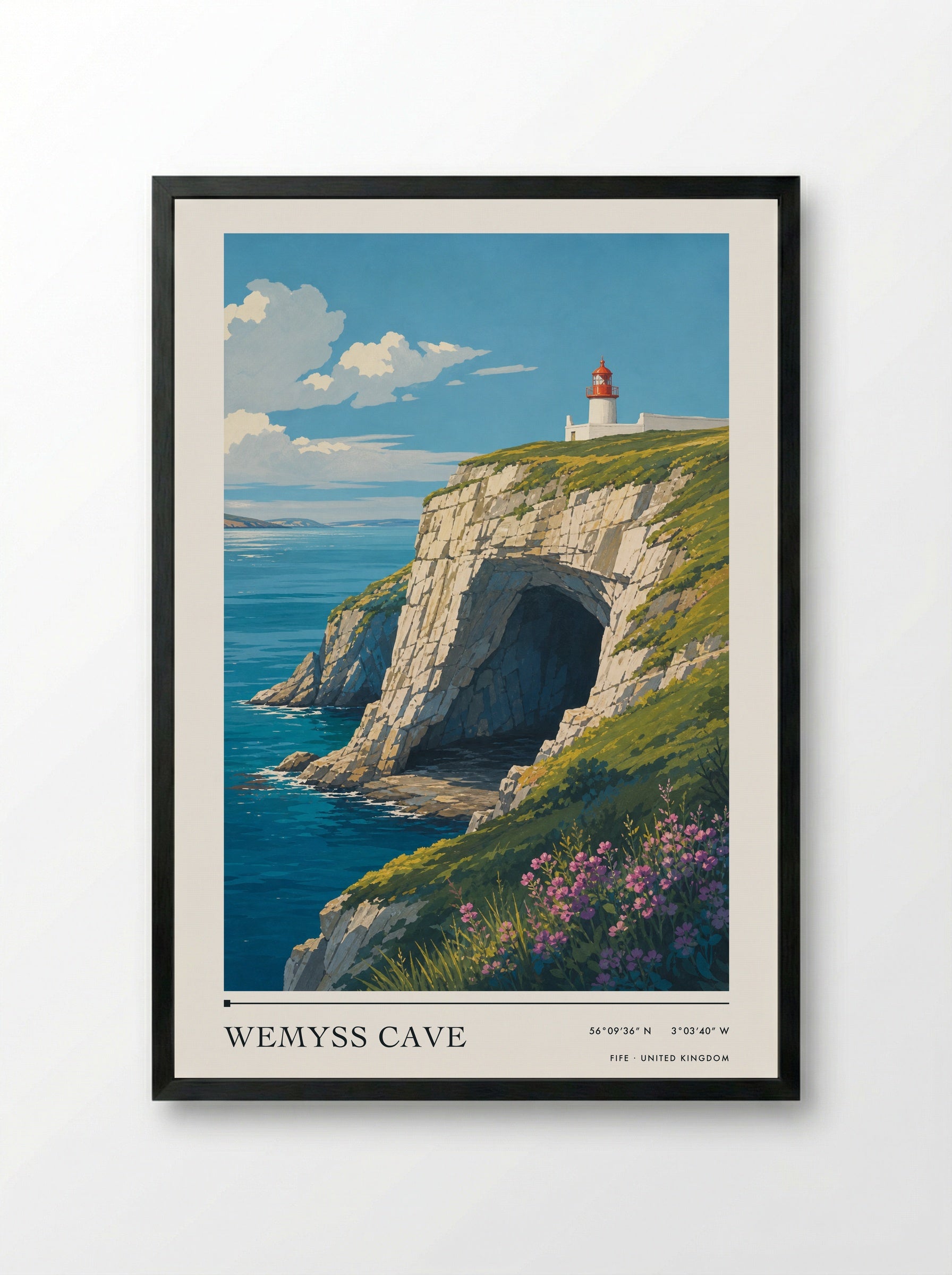 Wemyss Cave Fife United Kingdom Travel Poster - Framed Print Black