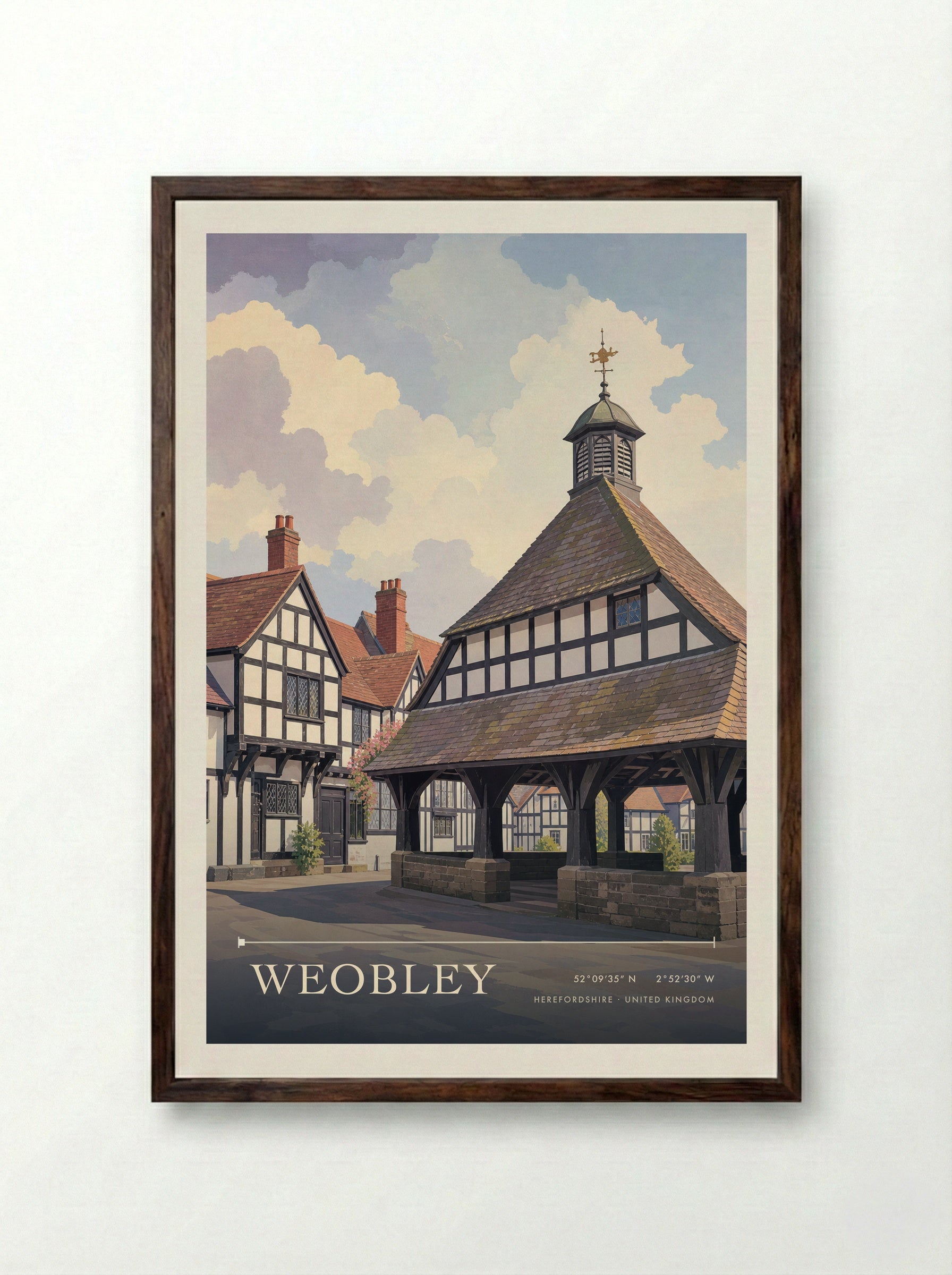 Weobley Herefordshire United Kingdom Travel Poster - Framed Print Dark Wood
