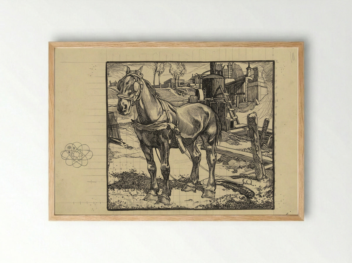 Werkpaard, bij een heimachine rustend - Johannes Josephus Aarts - Framed Print Wood