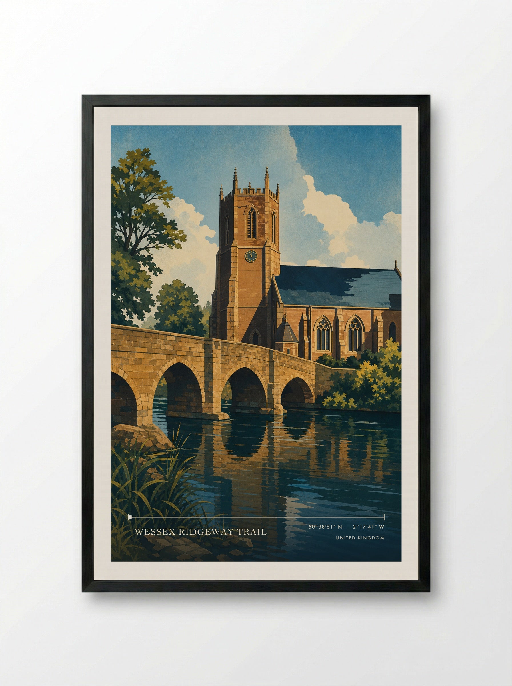 Wessex Ridgeway Trail United Kingdom Travel Poster - Framed Print Black