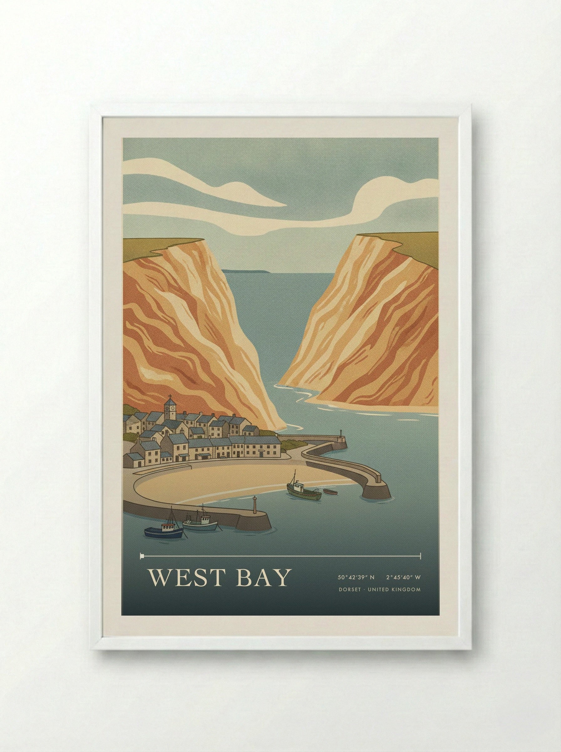 West Bay Dorset United Kingdom Travel Poster - Framed Print White