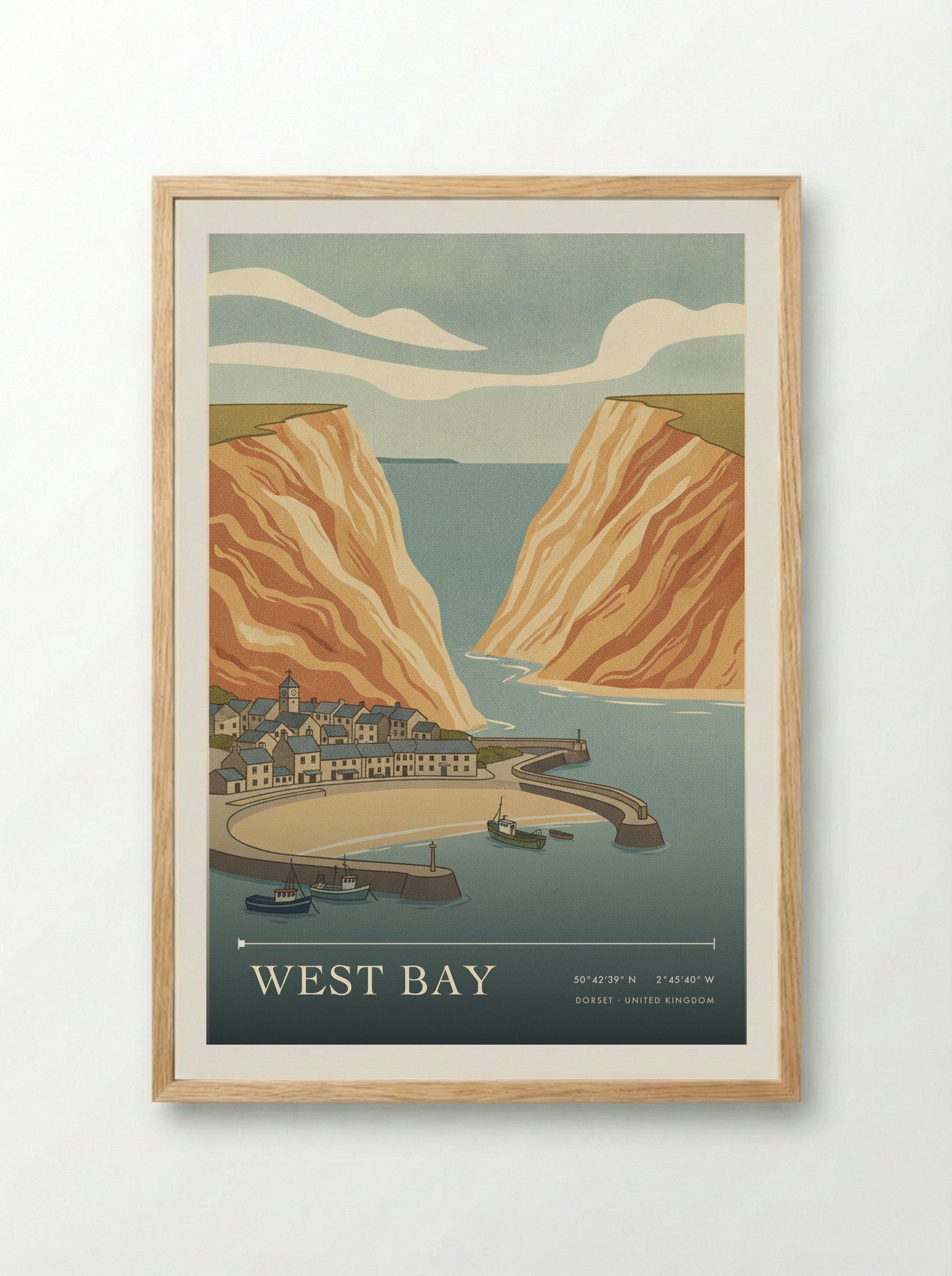 West Bay Dorset United Kingdom Travel Poster - Framed Print Wood