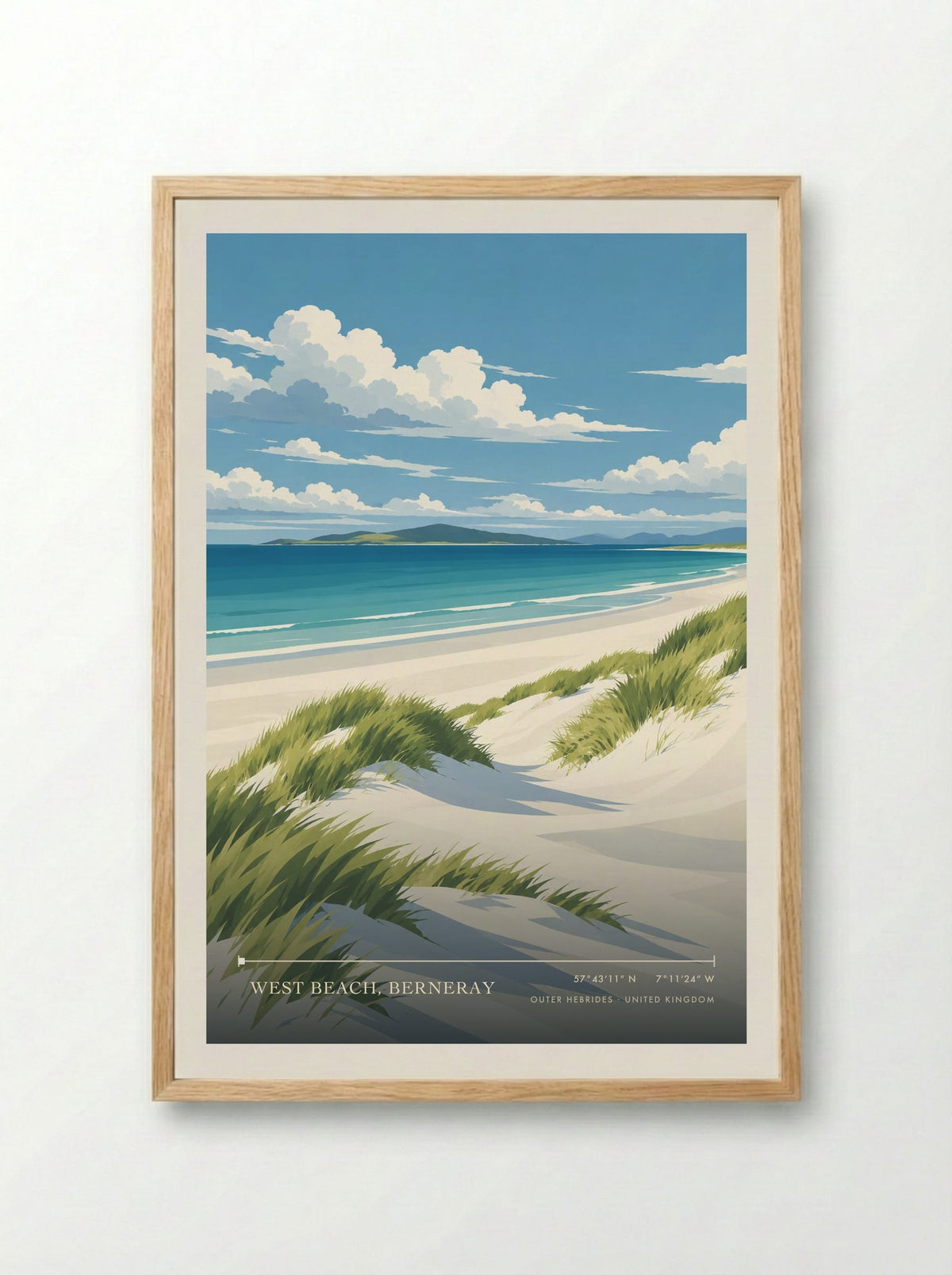 West Beach, Berneray, Outer Hebrides | Travel Poster - Framed Print Wood