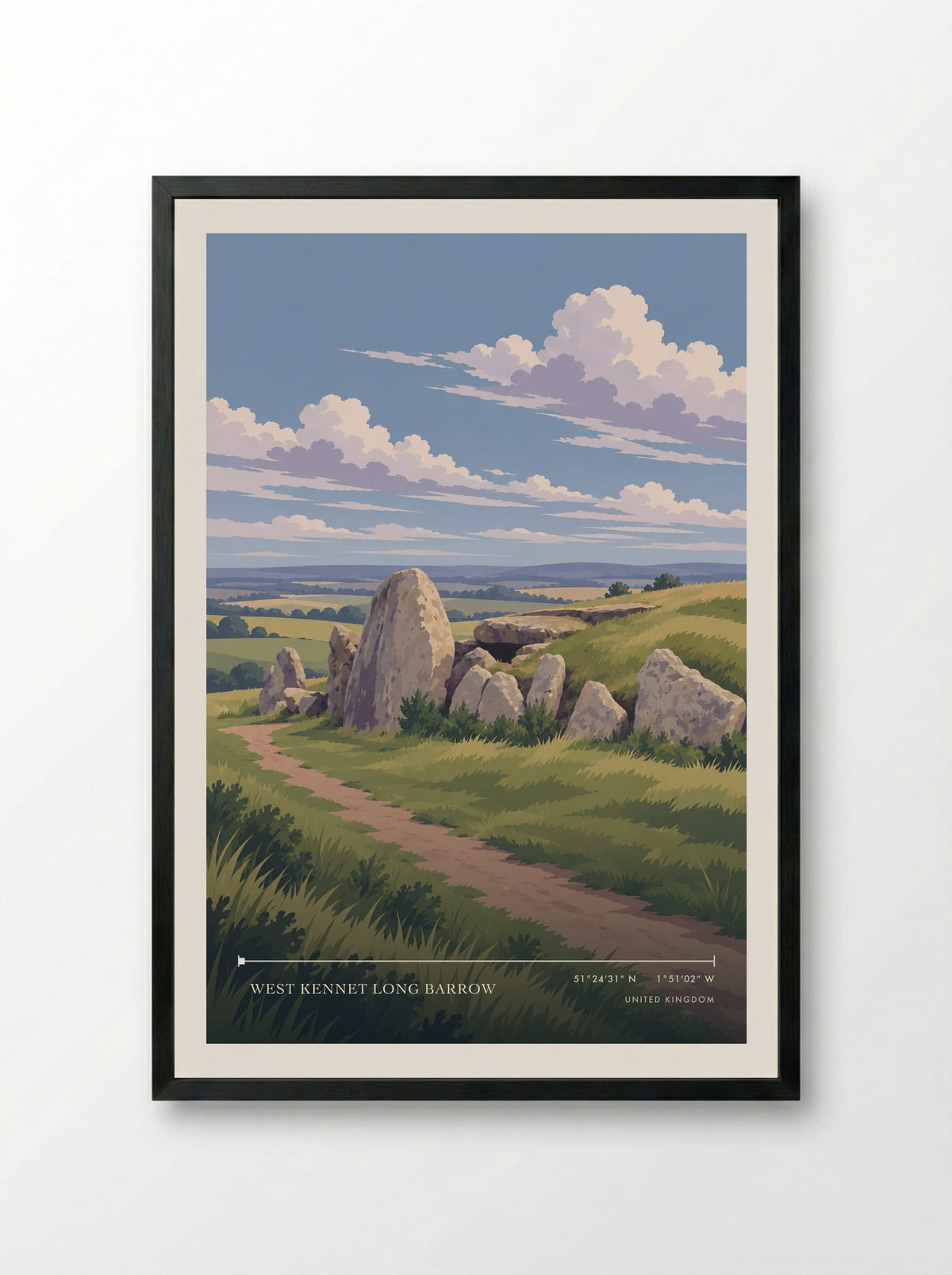 West Kennet Long Barrow | Travel Poster - Framed Print Black