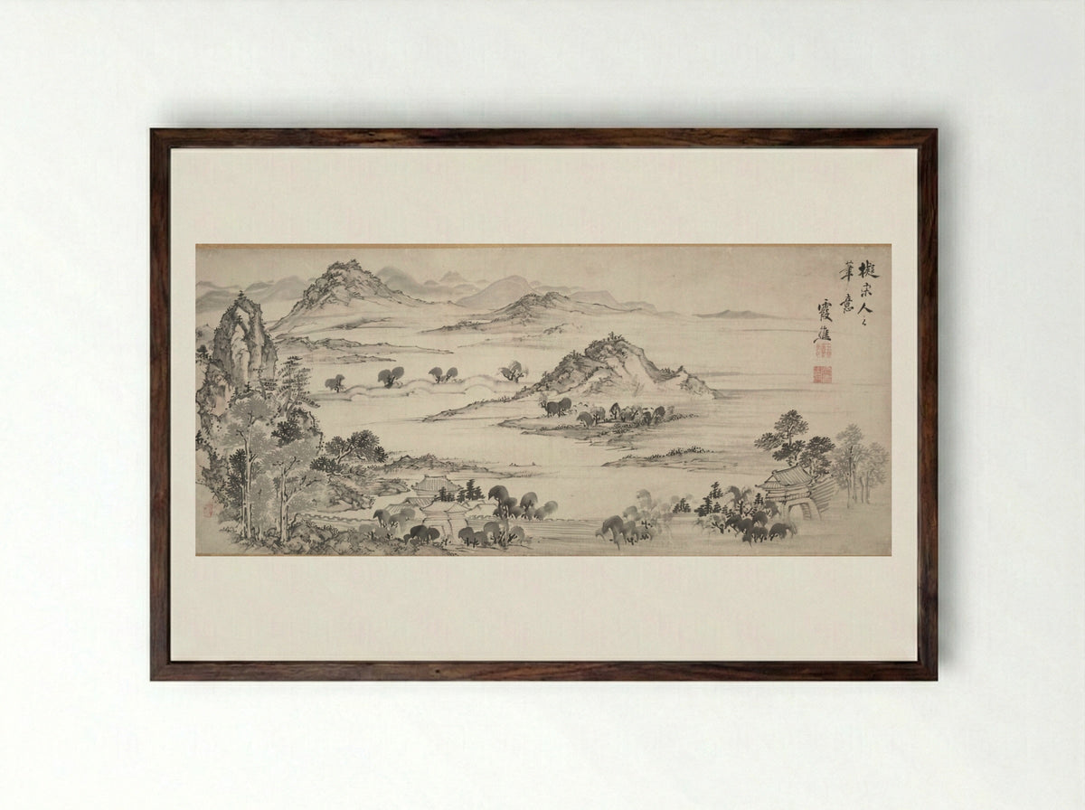 West Lake - Ike Taiga - Framed Print Dark Wood