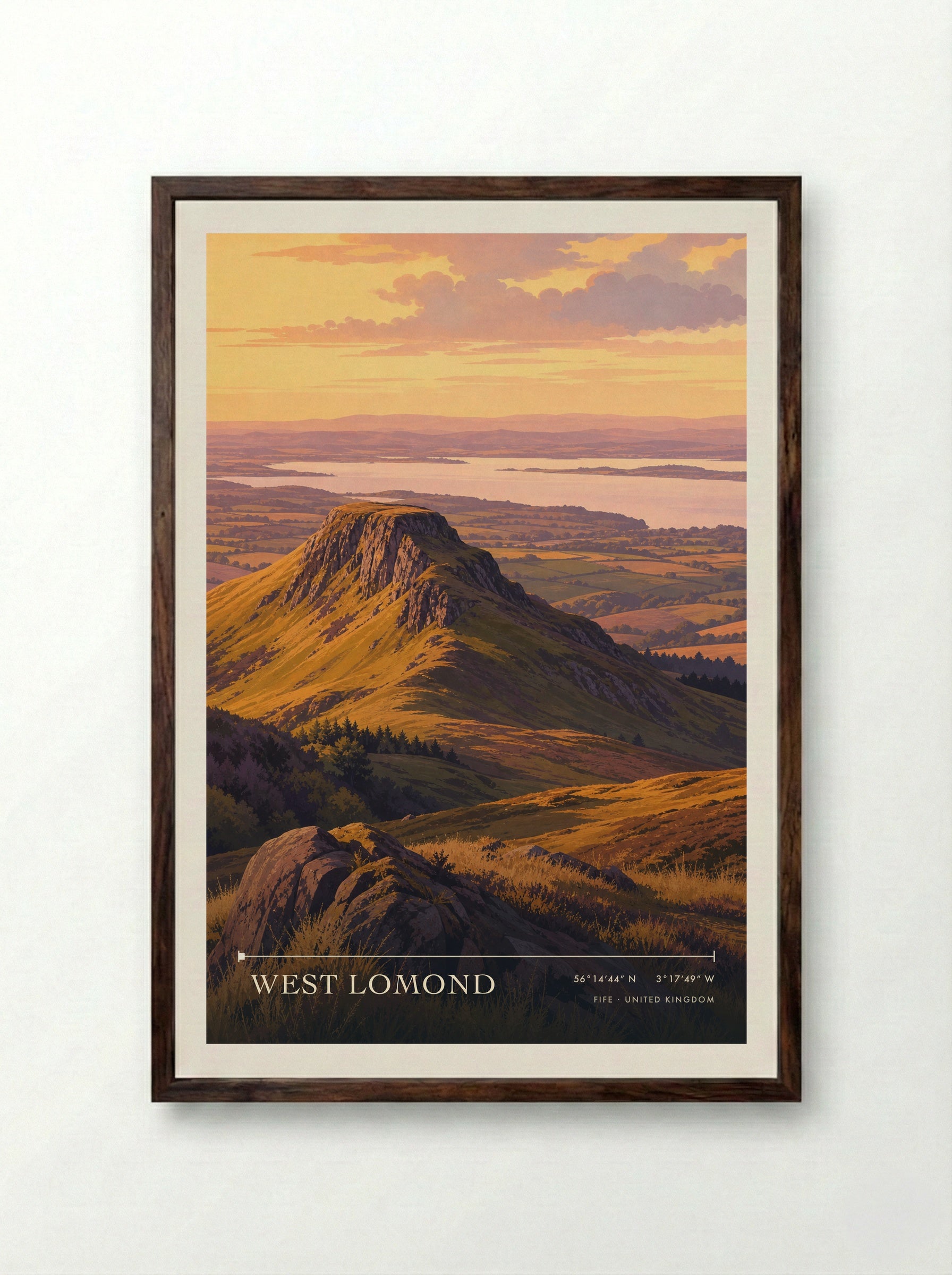 West Lomond Fife United Kingdom Travel Poster - Framed Print Dark Wood