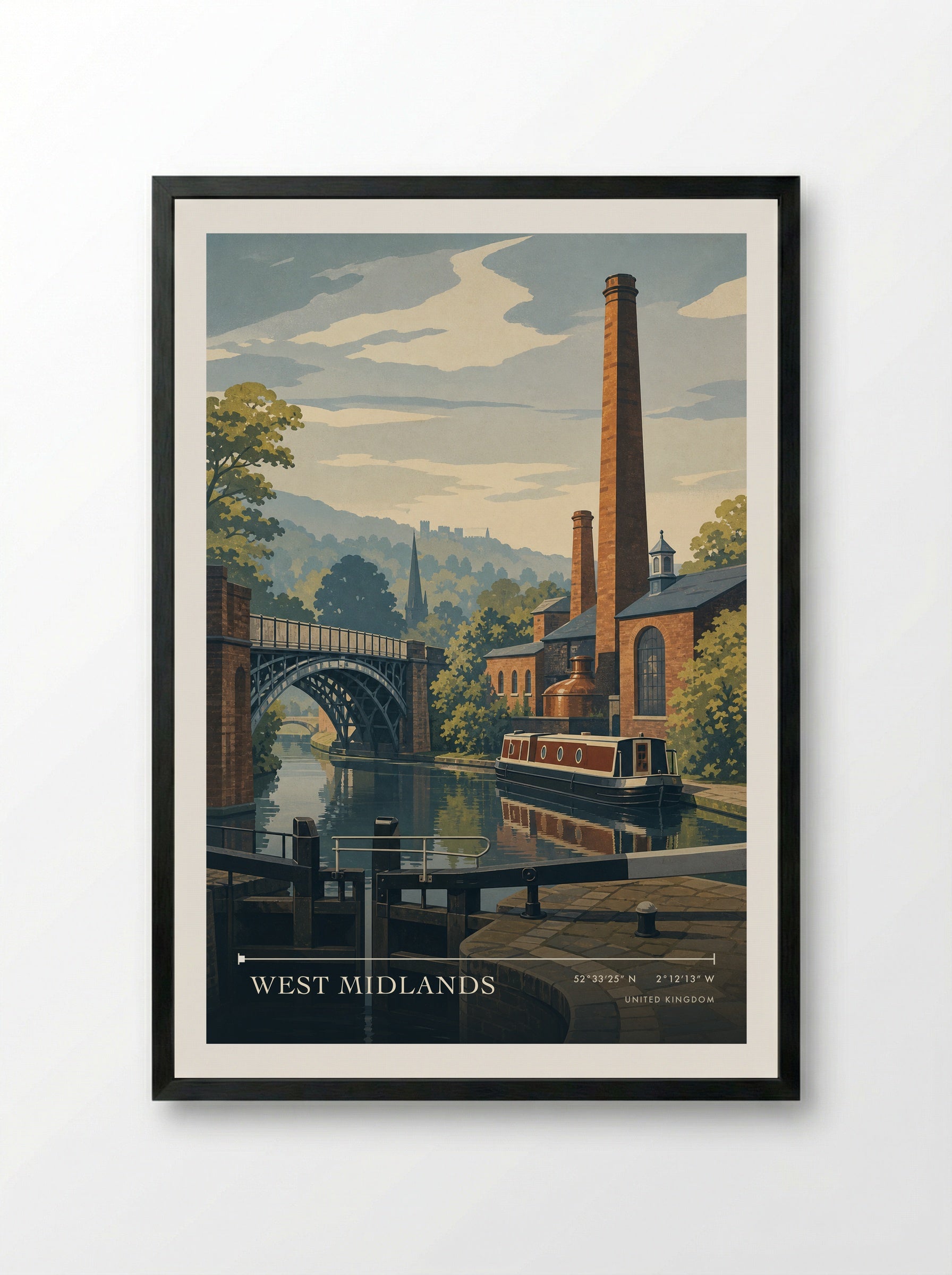 West Midlands United Kingdom Travel Poster - Framed Print Black