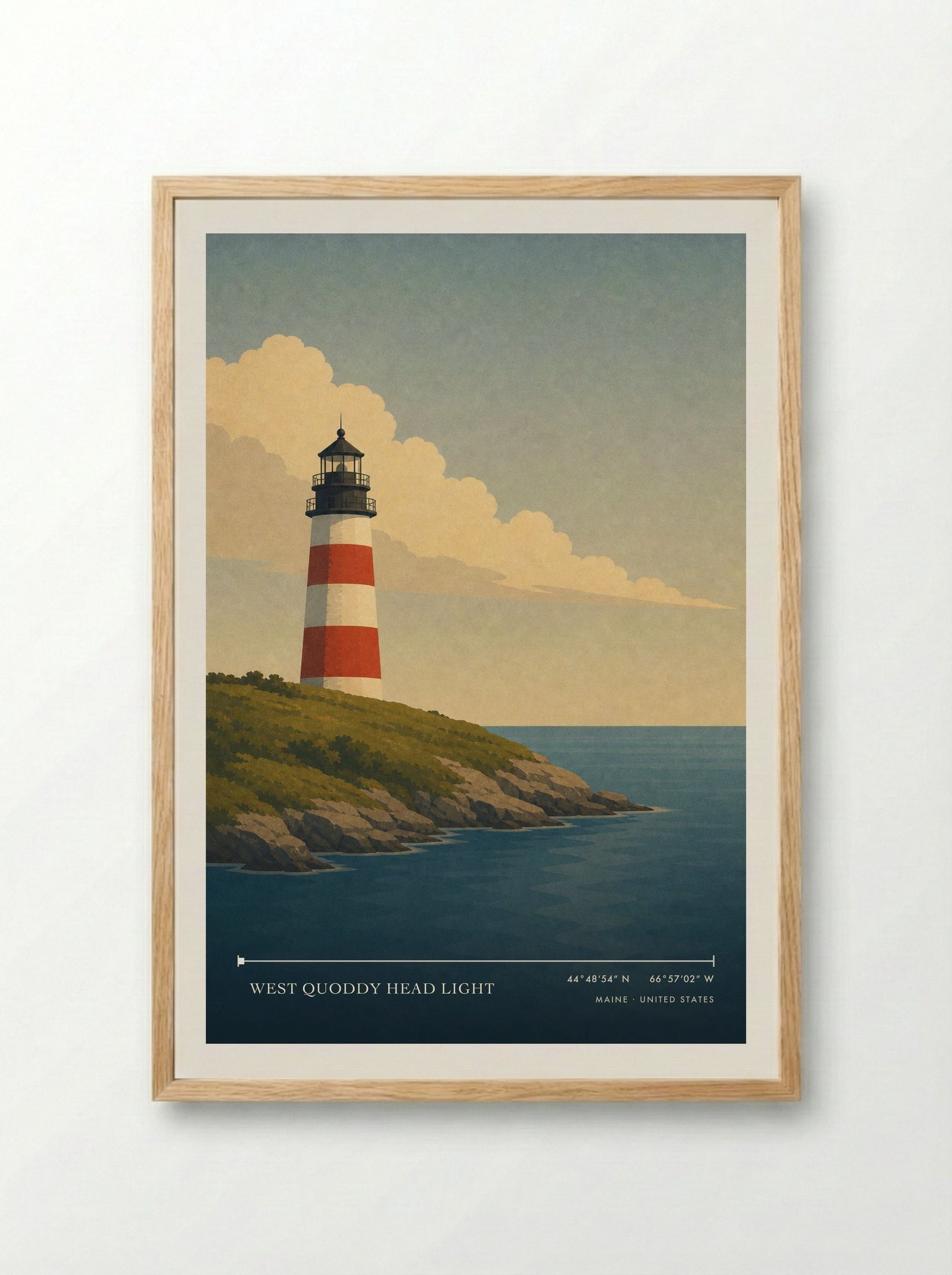 West Quoddy Head Light Travel Poster Artwork - Framed Print Wood