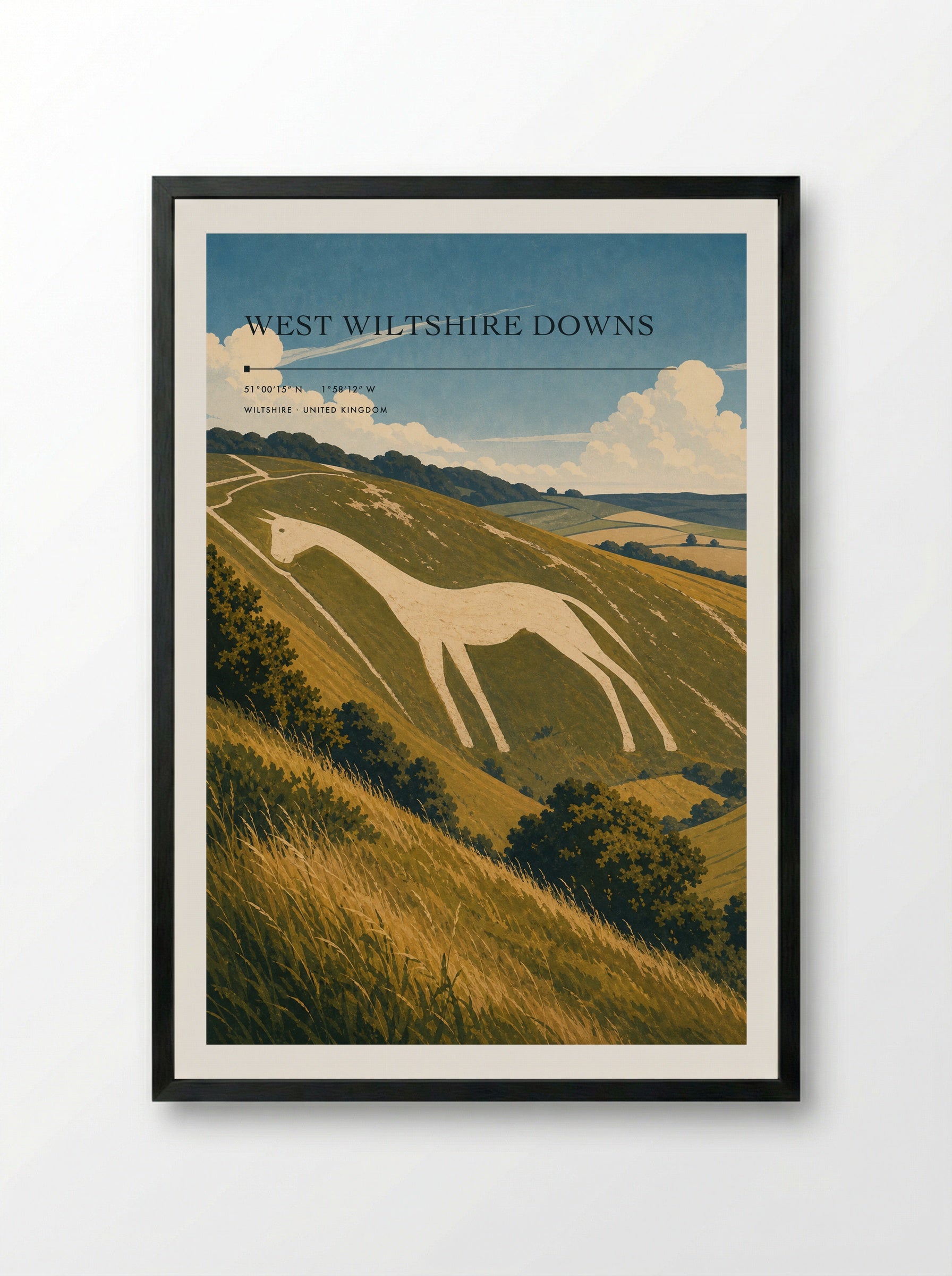West Wiltshire Downs United Kingdom Travel Poster - Framed Print Black