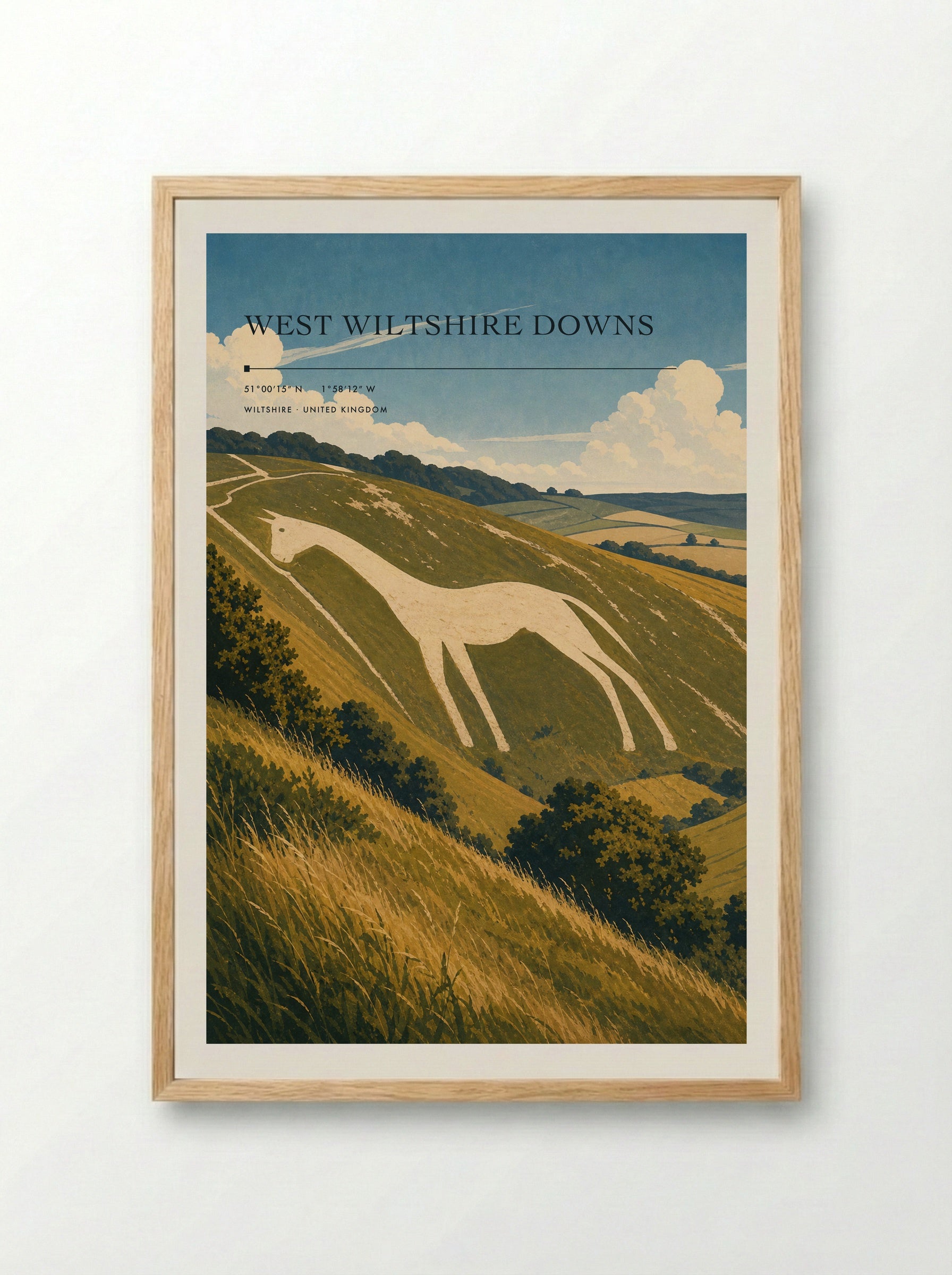 West Wiltshire Downs United Kingdom Travel Poster - Framed Print Wood