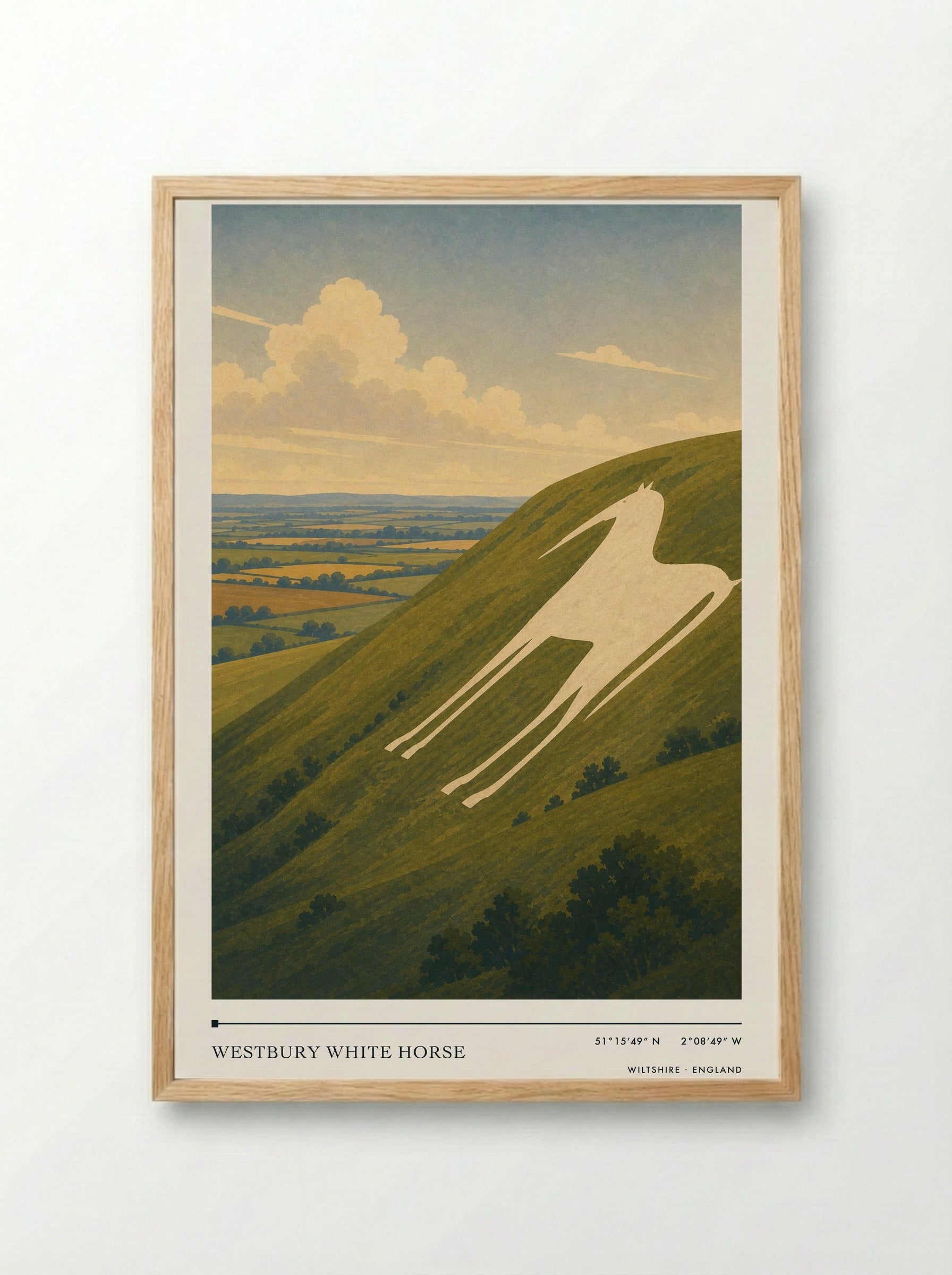 Westbury White Horse Wiltshire England Travel Poster - Framed Print Wood
