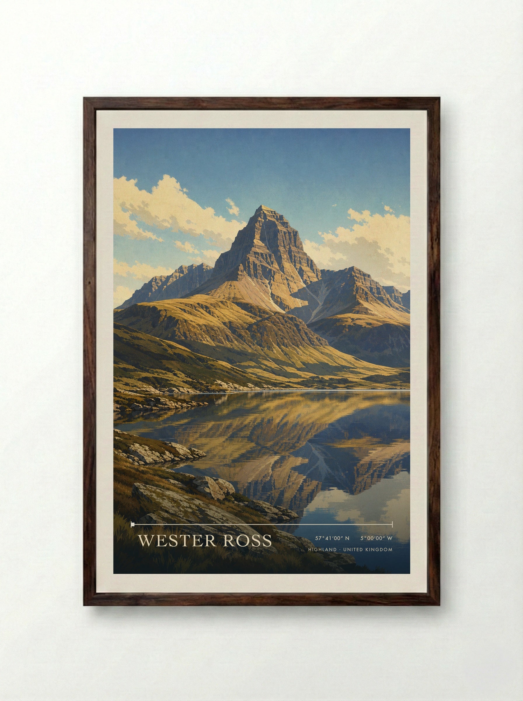Wester Ross Highland United Kingdom Travel Poster - Framed Print Dark Wood