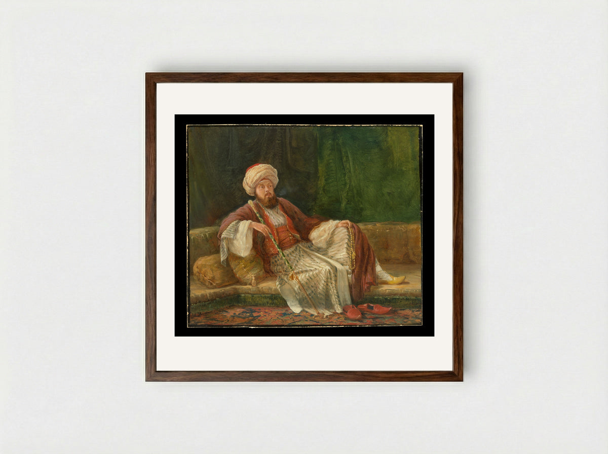 Western Gentleman in Oriental Costume - British Painter - Framed Print Dark Wood
