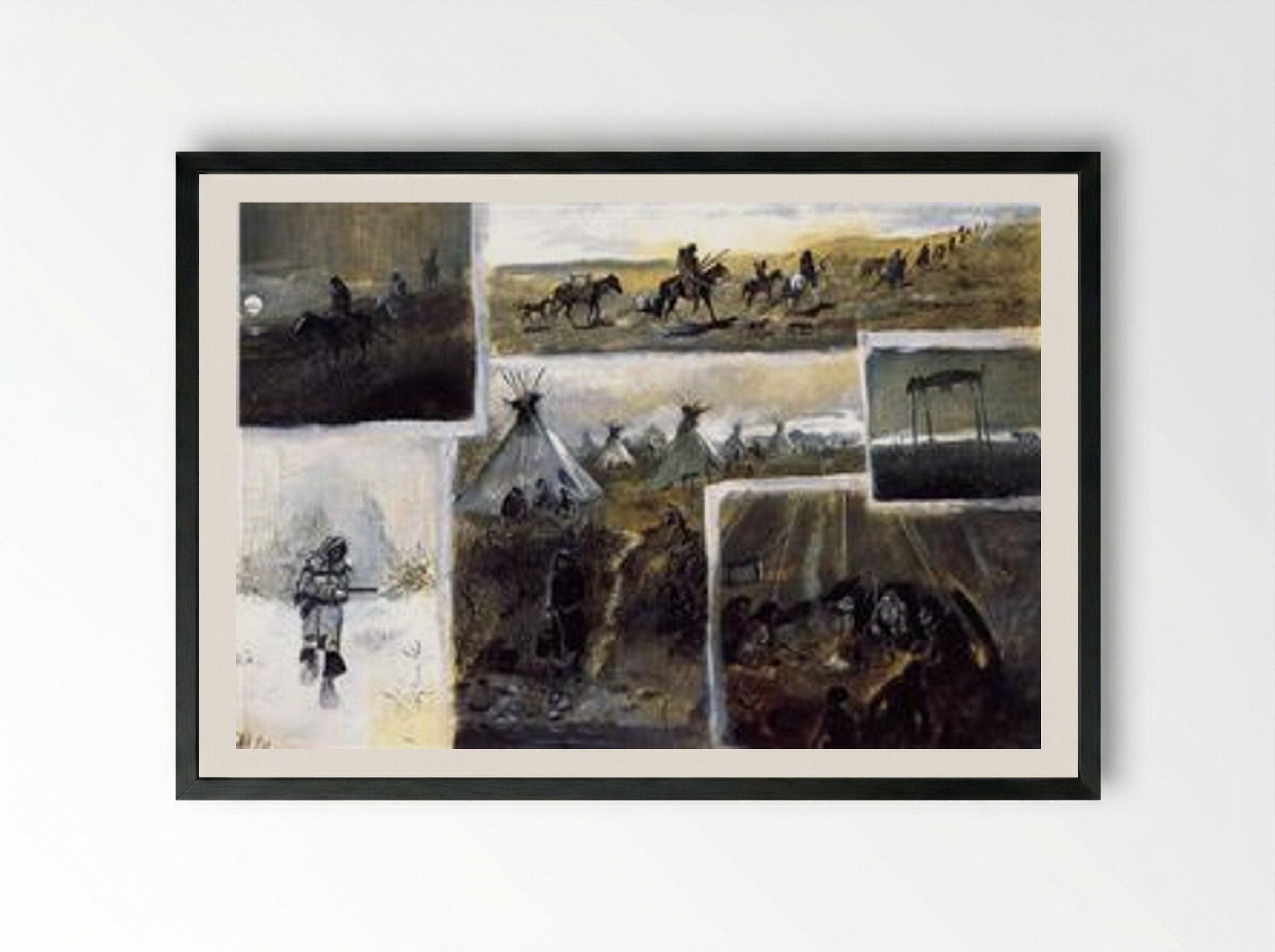Western Montage - Charles M. Russell - Framed Print Black