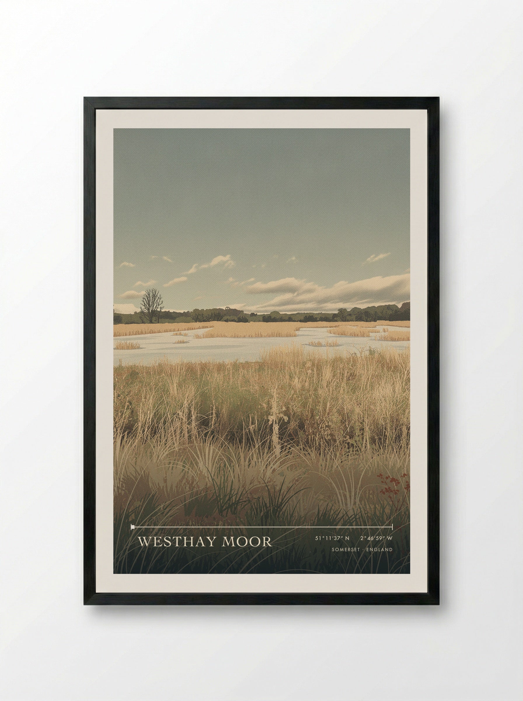 Westhay Moor Somerset England Travel Poster - Framed Print Black