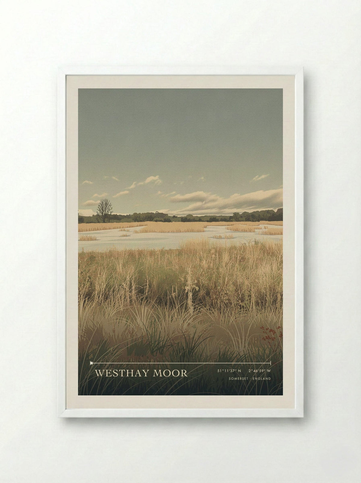 Westhay Moor Somerset England Travel Poster - Framed Print White