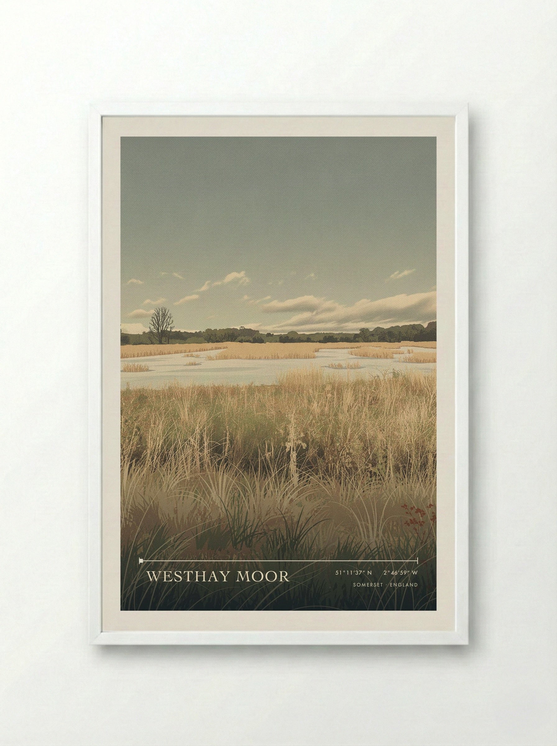 Westhay Moor Somerset England Travel Poster - Framed Print White