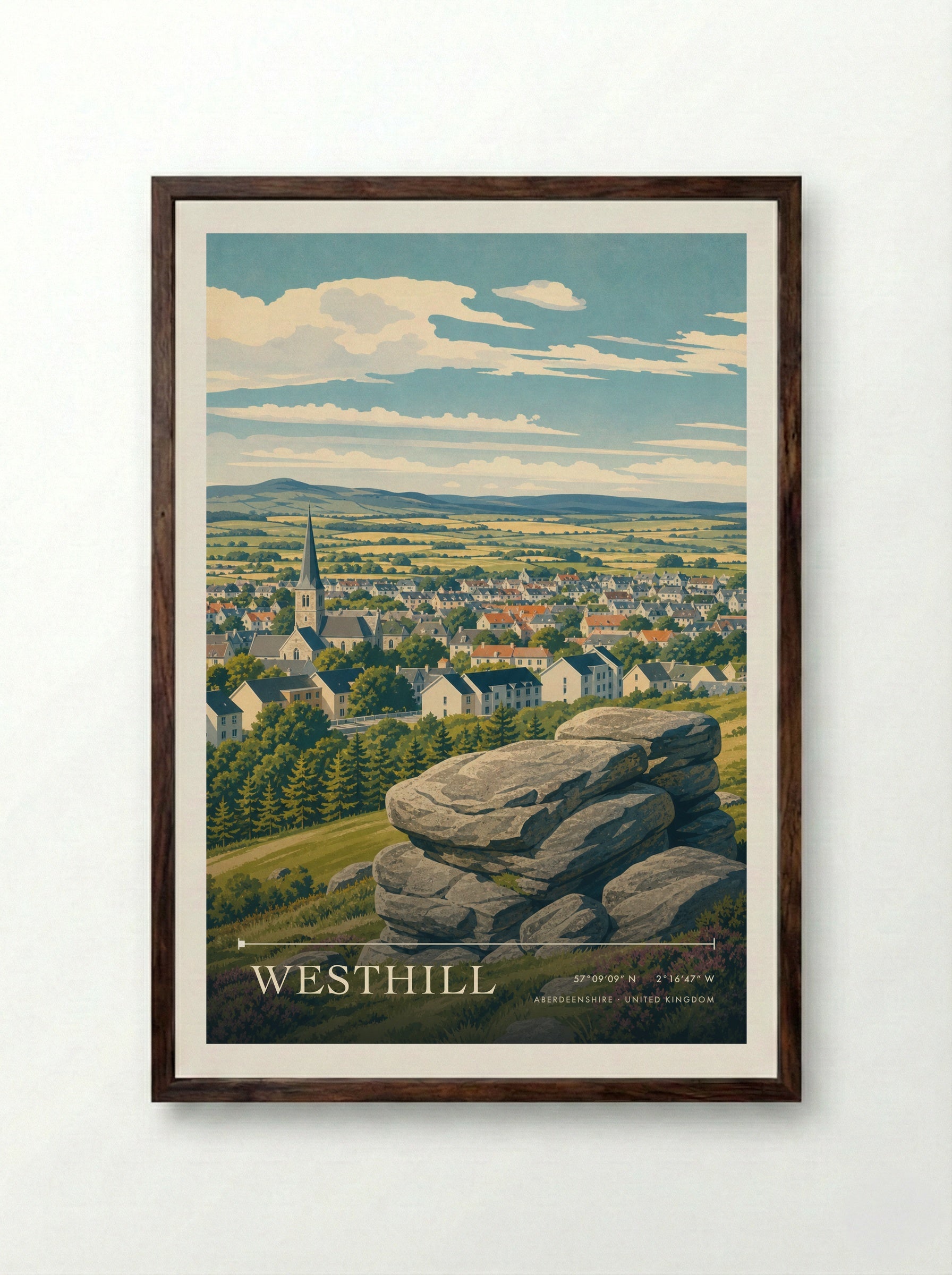 Westhill Aberdeenshire United Kingdom Travel Poster - Framed Print Dark Wood