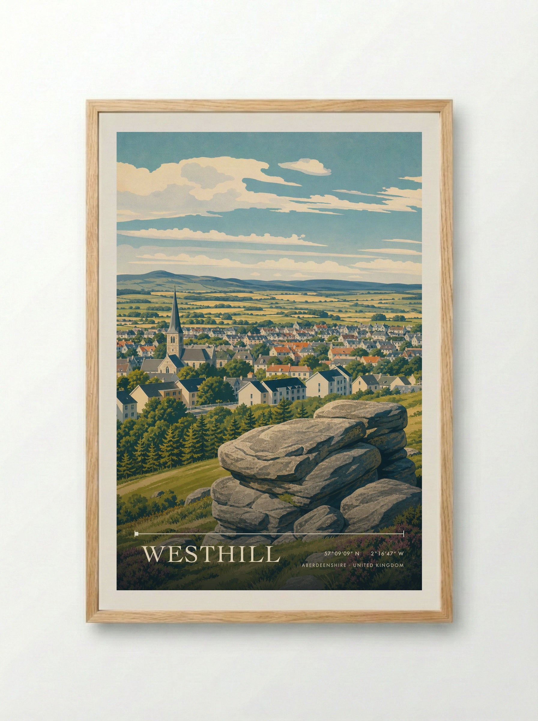 Westhill Aberdeenshire United Kingdom Travel Poster - Framed Print Wood