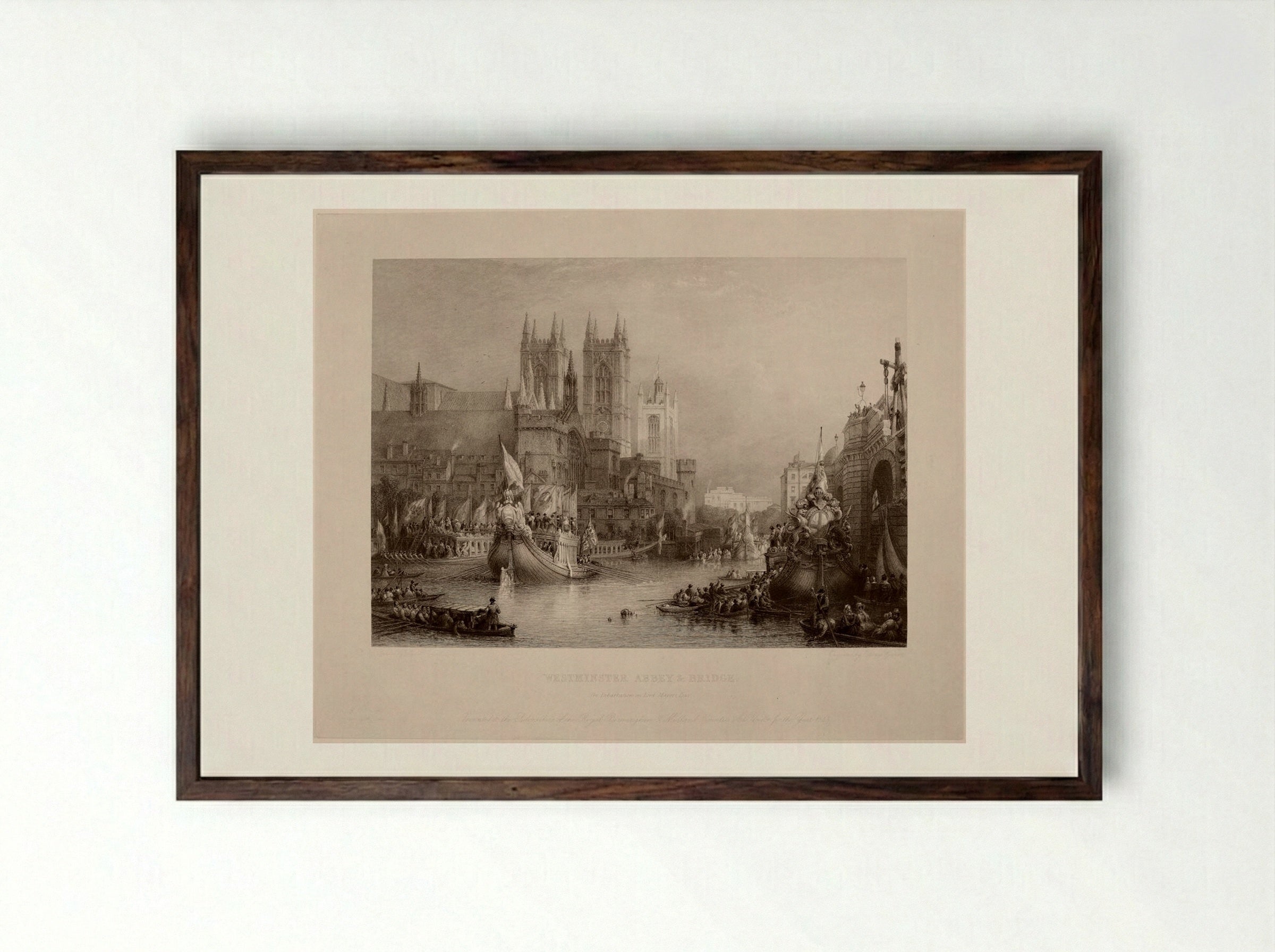 Westminster Abbey and Bridge: The Embarkation on Lord Mayor's Day - Edward Goodall - Framed Print Dark Wood