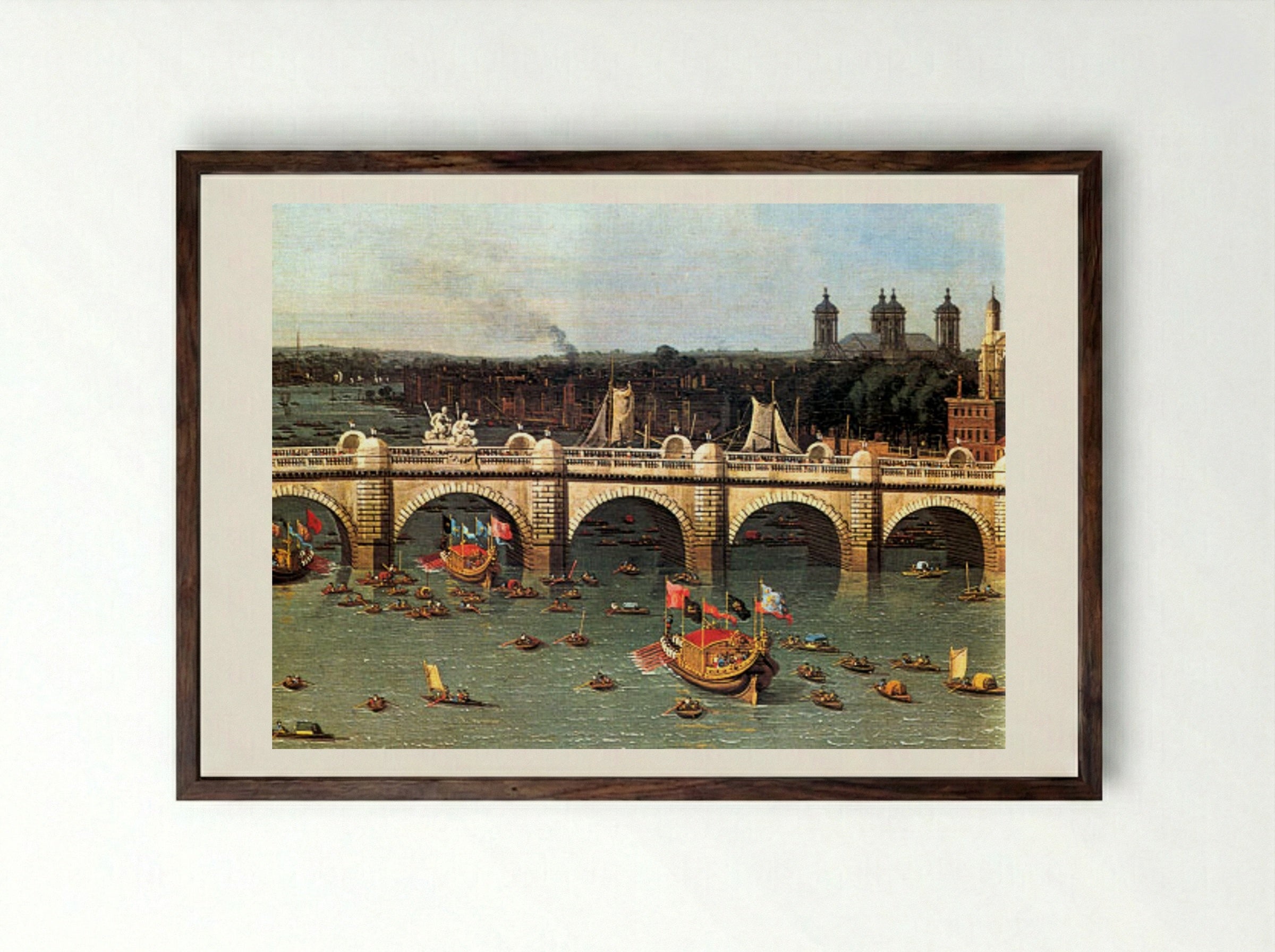 Westminster Bridge from the north on Lord Mayor's Day - Canaletto - Framed Print Dark Wood