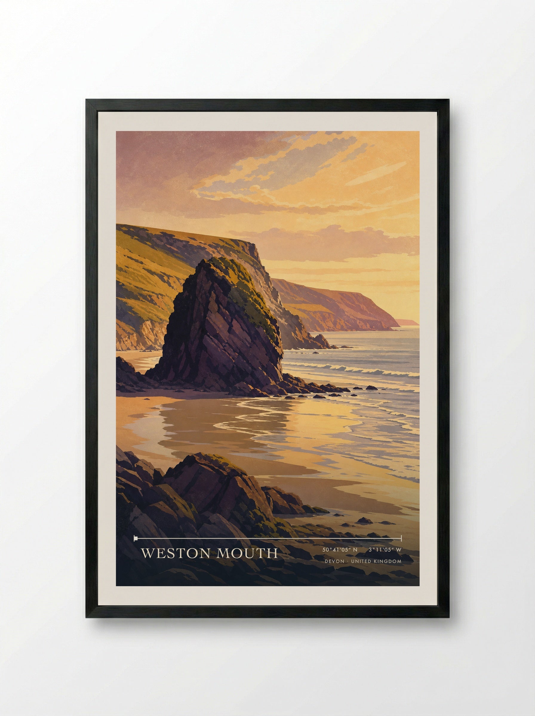 Weston Mouth Devon United Kingdom Travel Poster - Framed Print Black