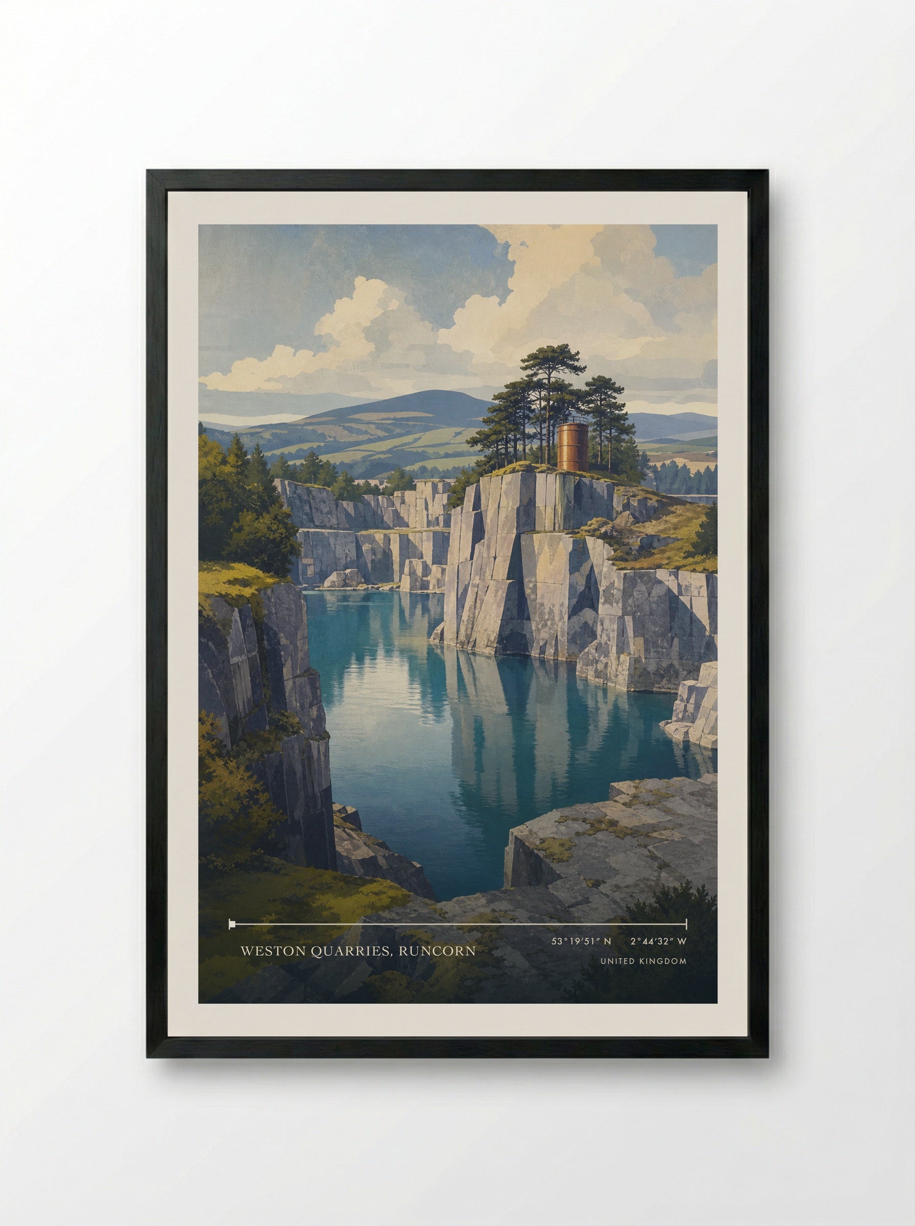 Weston Quarries, Runcorn United Kingdom Travel Poster - Framed Print Black