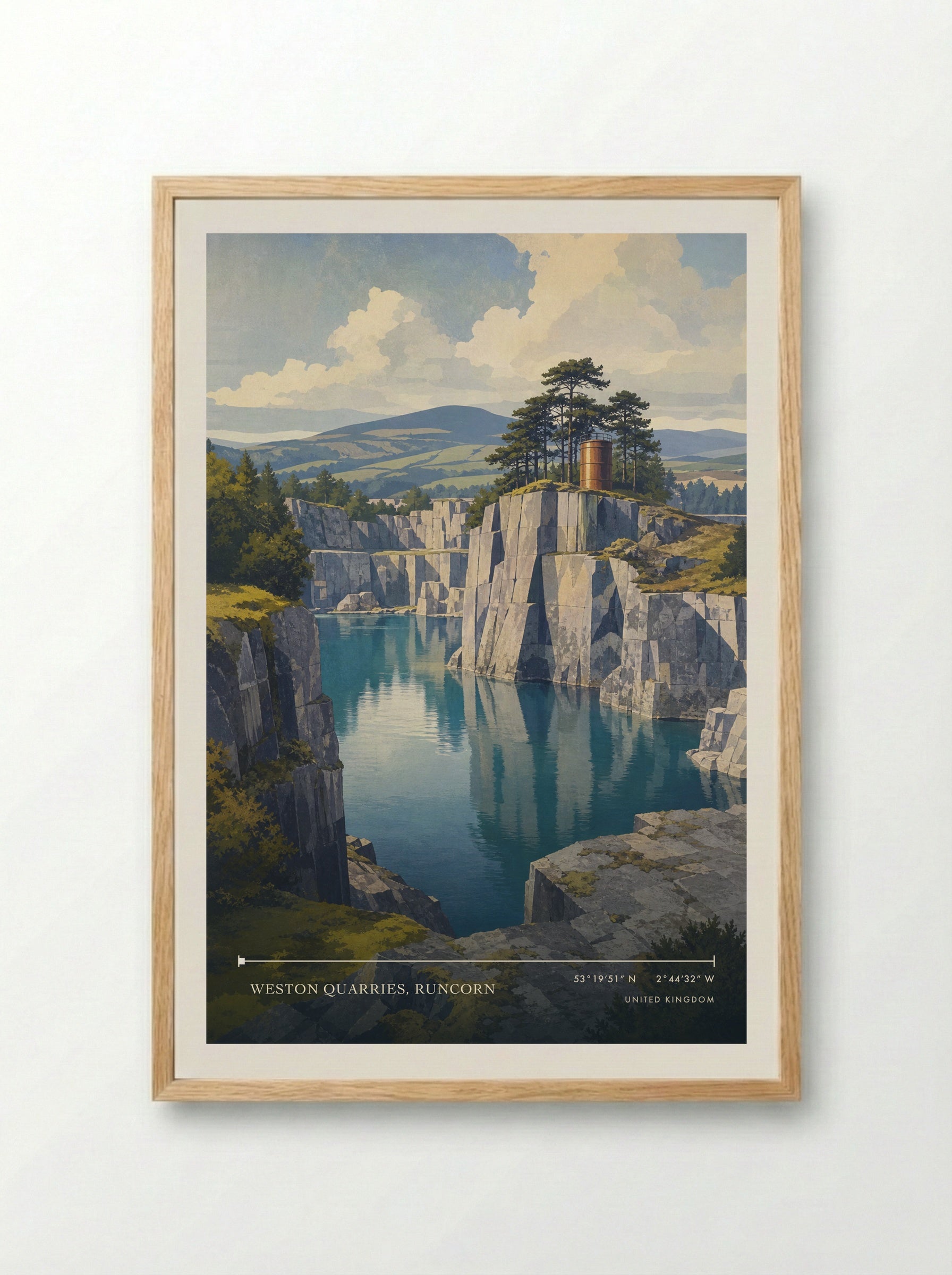 Weston Quarries, Runcorn United Kingdom Travel Poster - Framed Print Wood