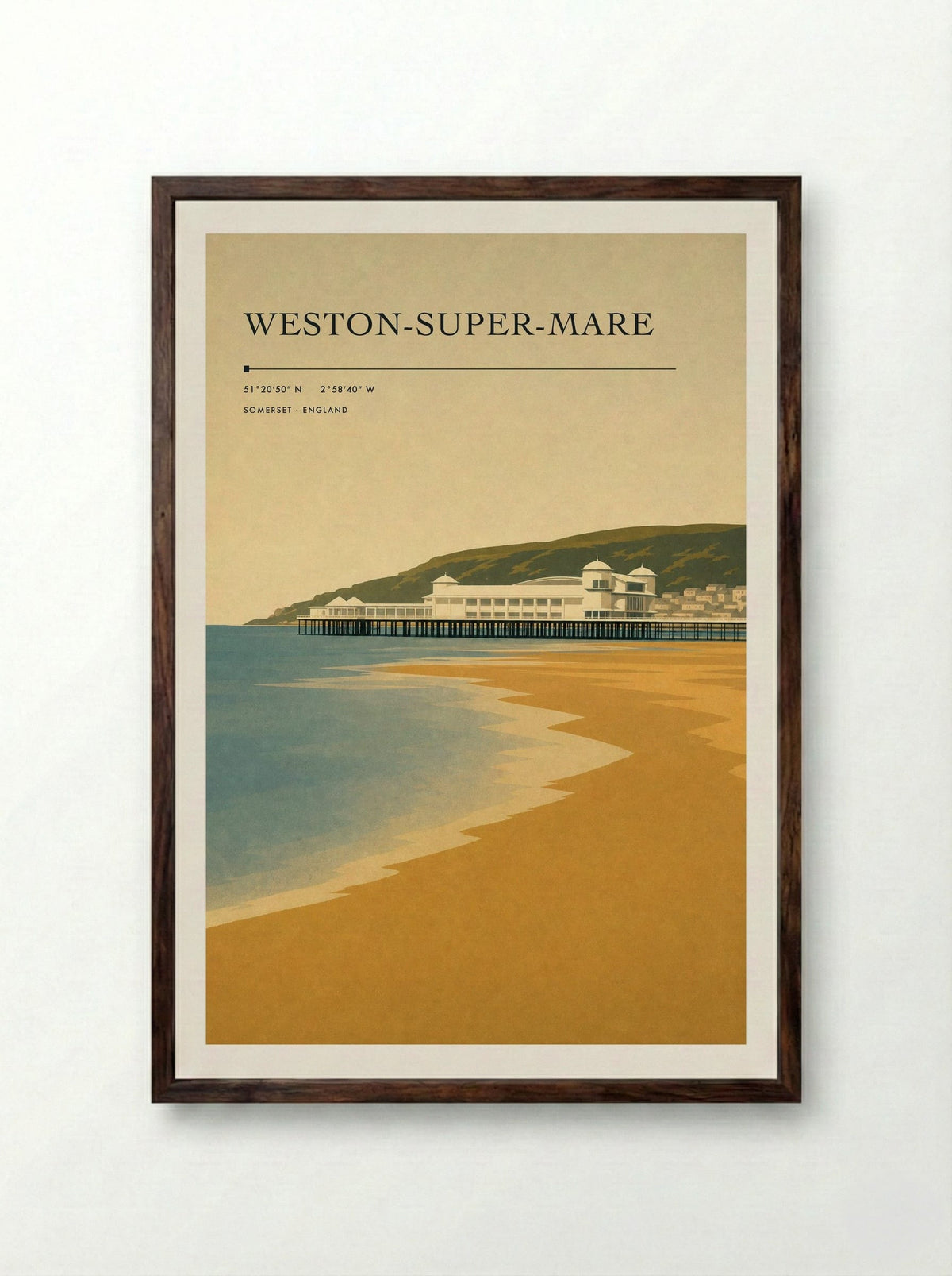 Weston-Super-Mare Travel Poster - Framed Print Dark Wood