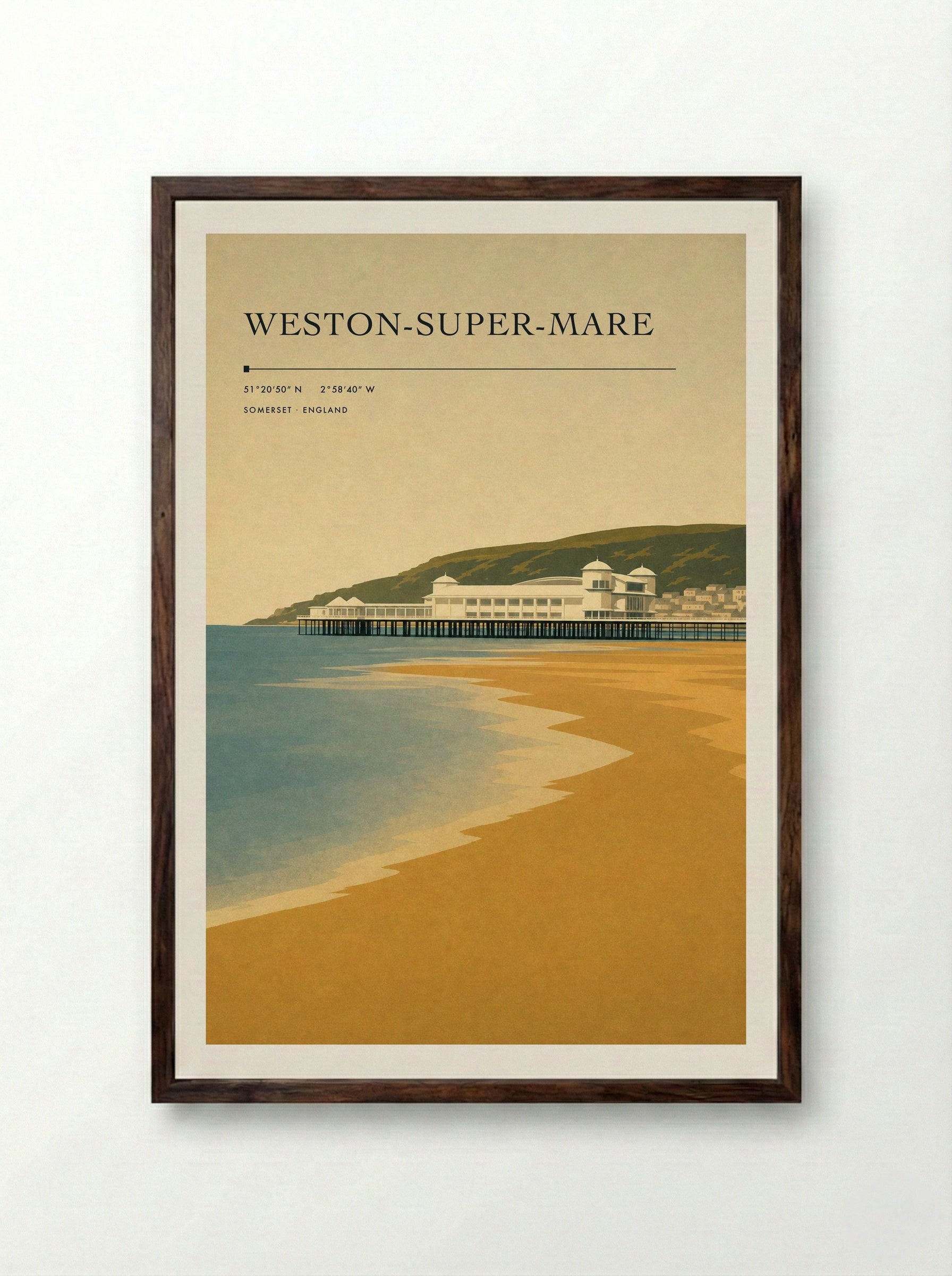 Weston-Super-Mare Travel Poster - Framed Print Dark Wood