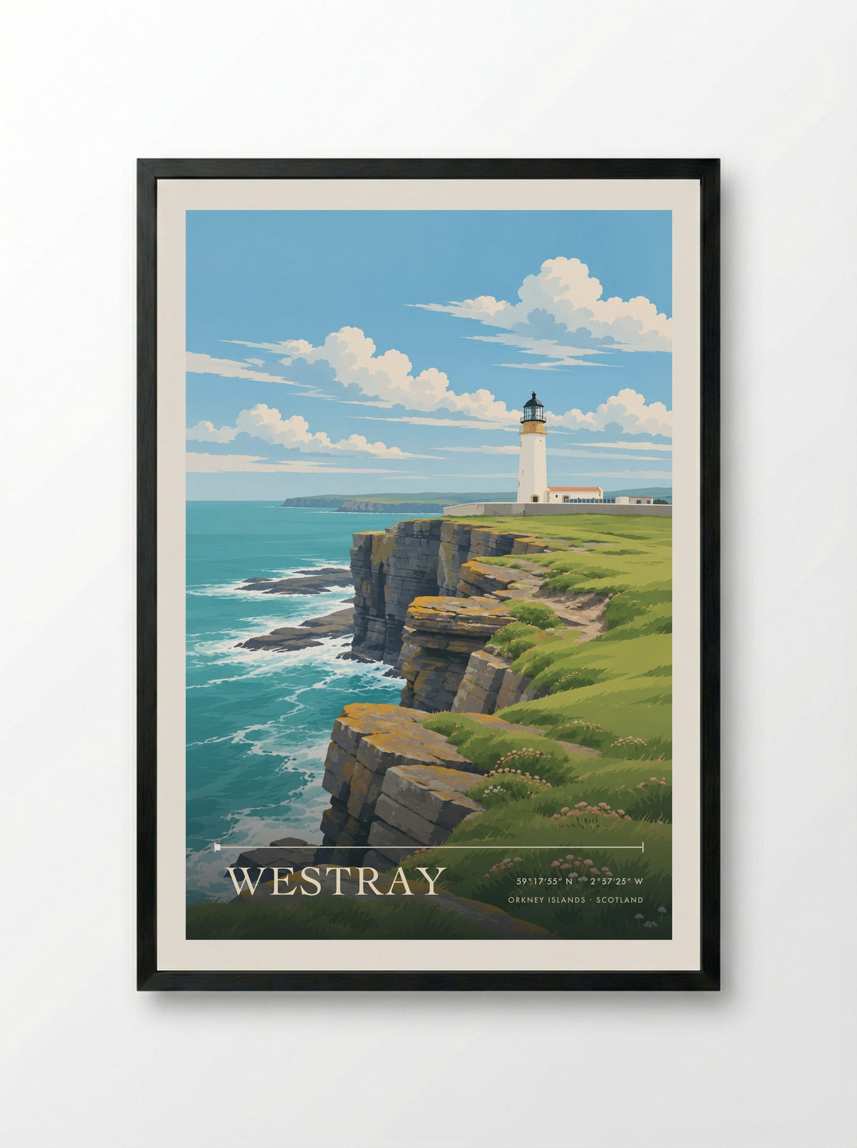 Westray, Orkney Islands | Travel Poster - Framed Print Black
