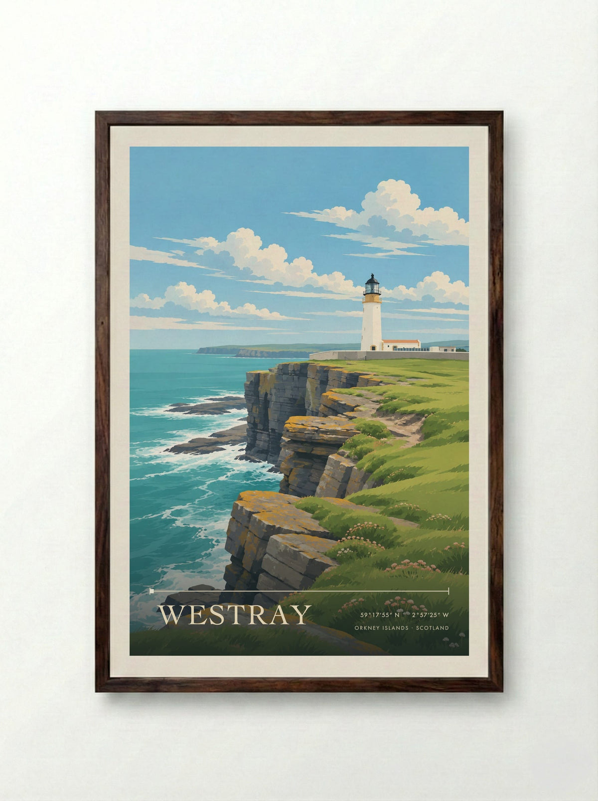 Westray, Orkney Islands | Travel Poster - Framed Print Dark Wood