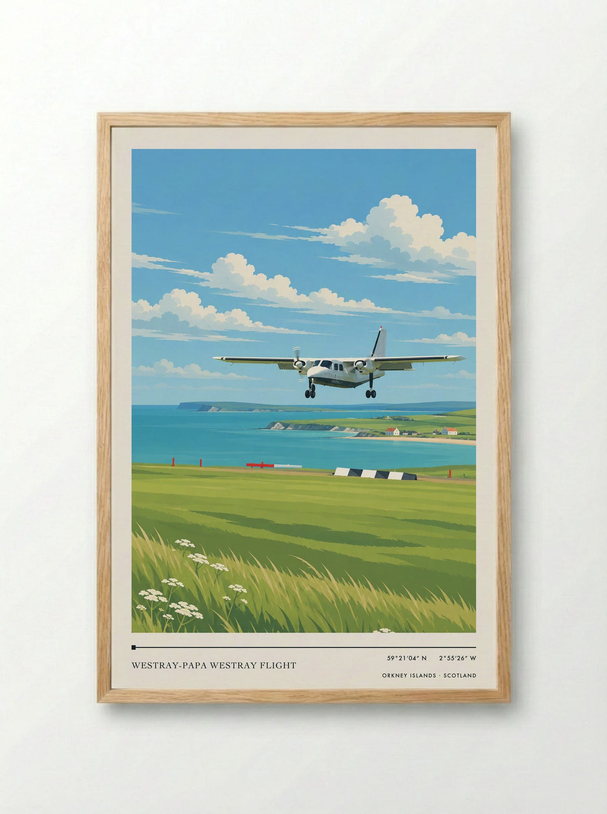 Westray-Papa Westray Flight, Orkney Islands | Travel Poster - Framed Print Wood