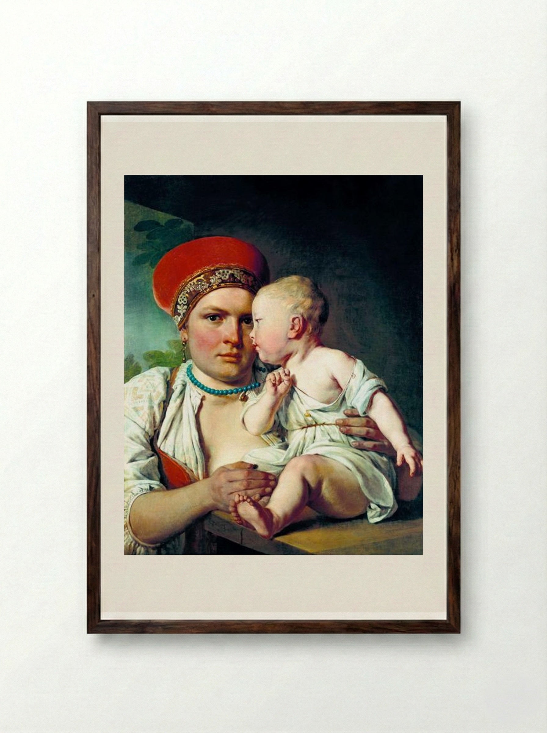 Wet-Nurse with a Child - Alexey Venetsianov - Framed Print Dark Wood