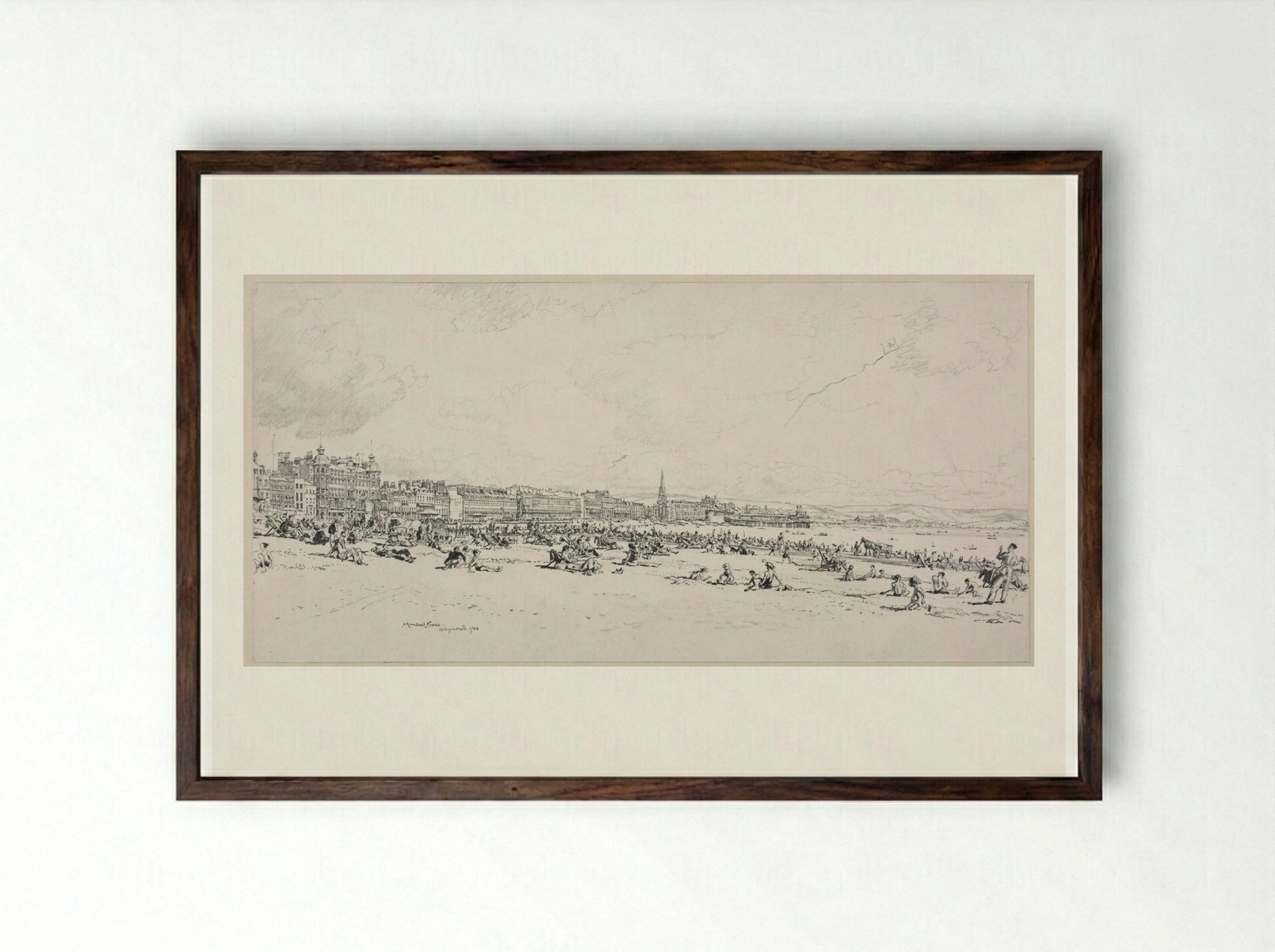 Weymouth Bay, The High Season - Muirhead Bone - Framed Print Dark Wood