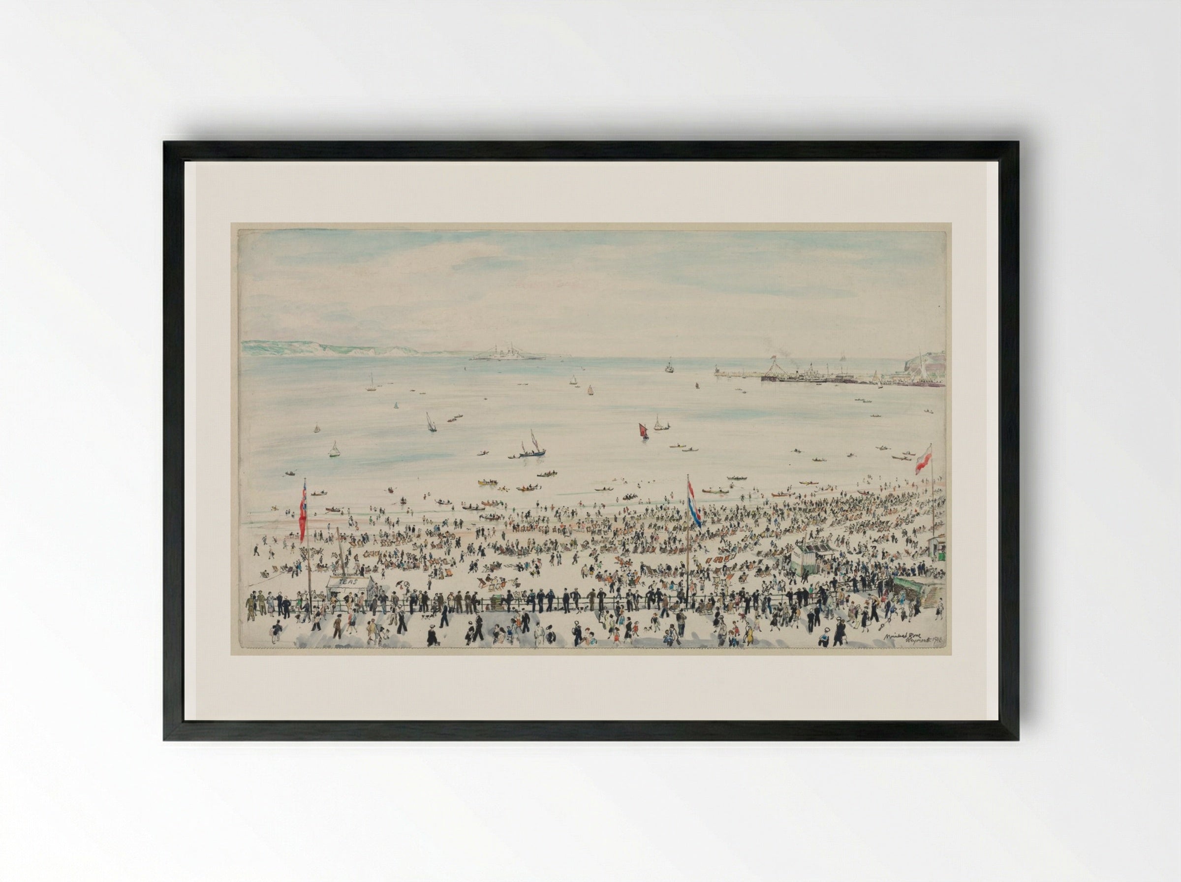 Weymouth Bay, Victory Day Celebrations - Muirhead Bone - Framed Print Black