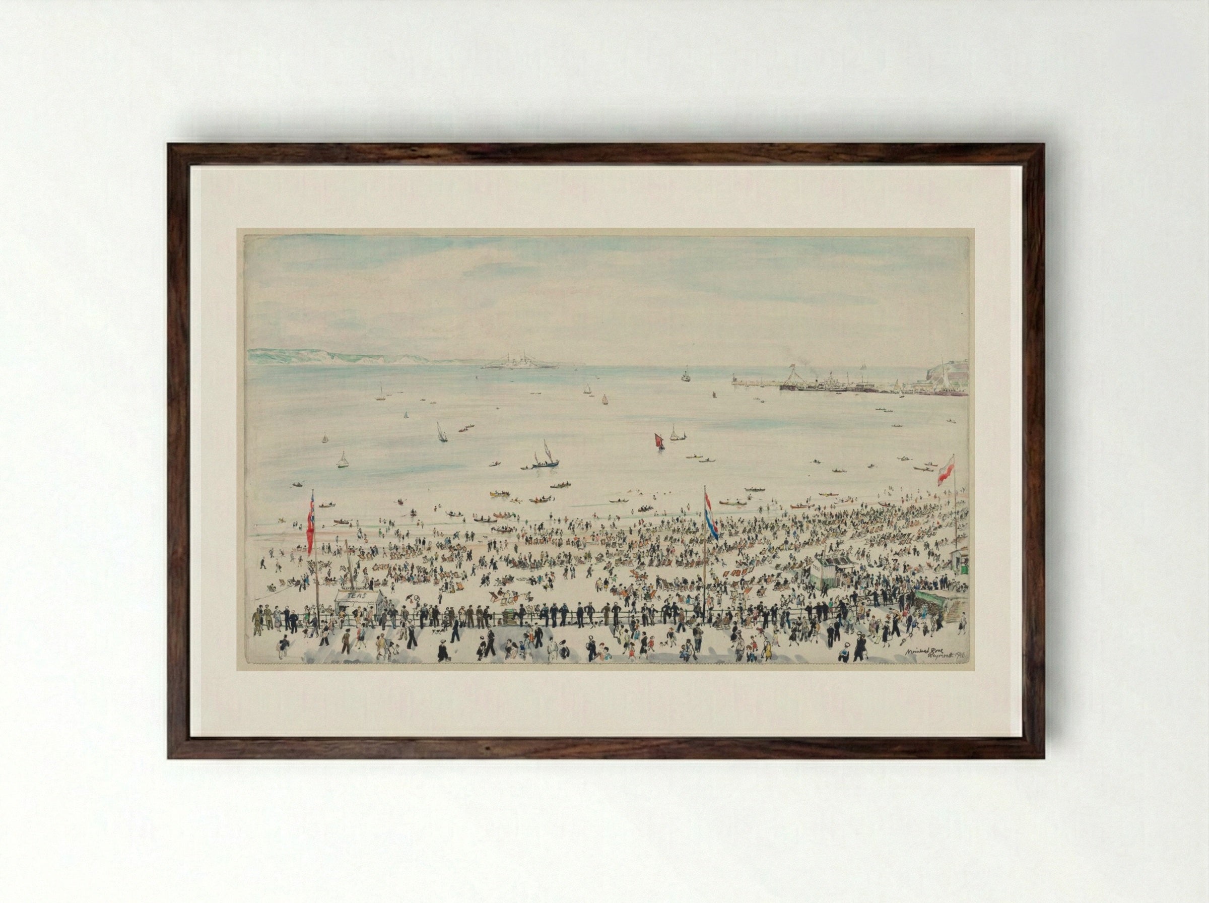 Weymouth Bay, Victory Day Celebrations - Muirhead Bone - Framed Print Dark Wood