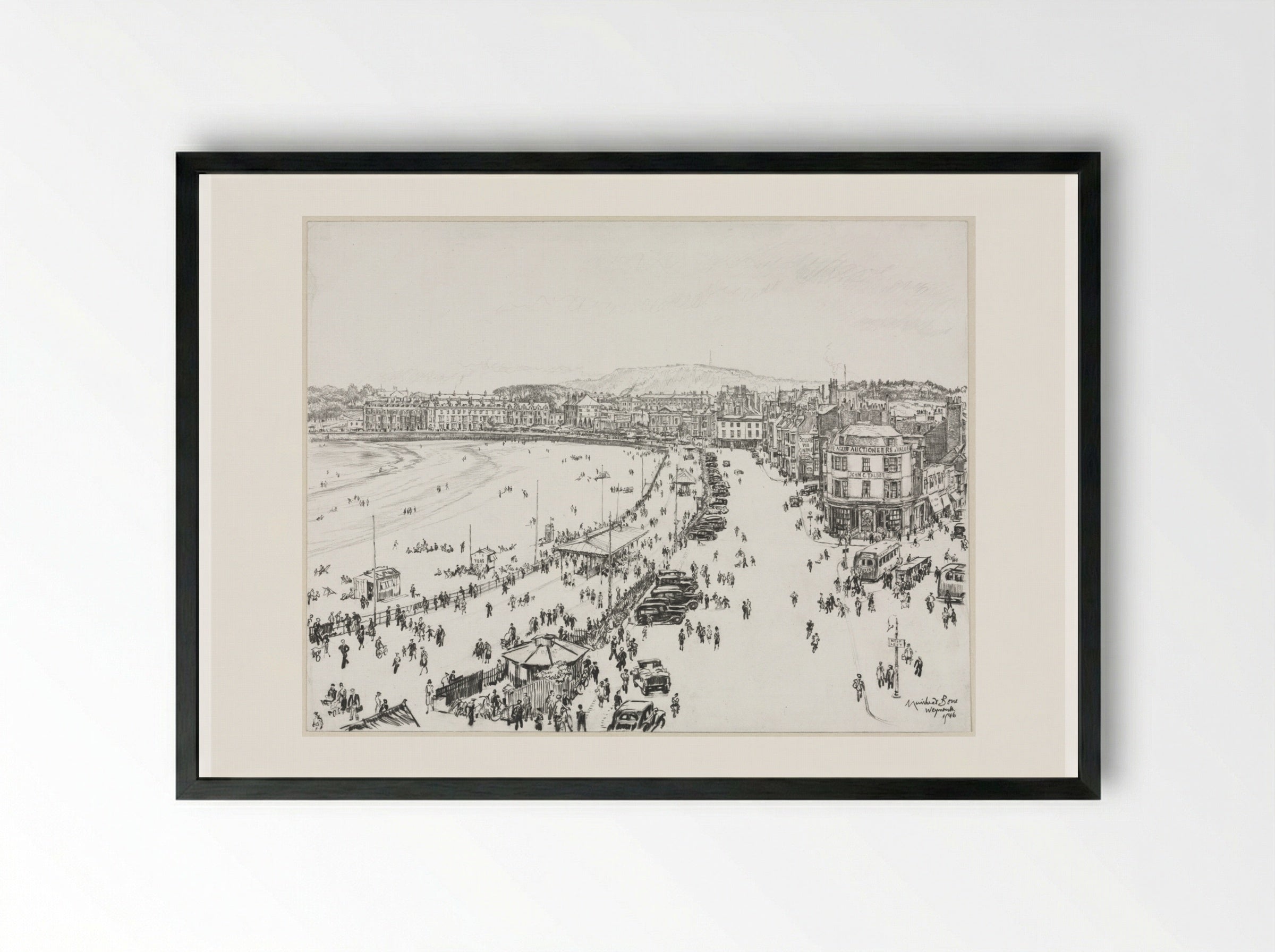 Weymouth and Distant Portland - Muirhead Bone - Framed Print Black