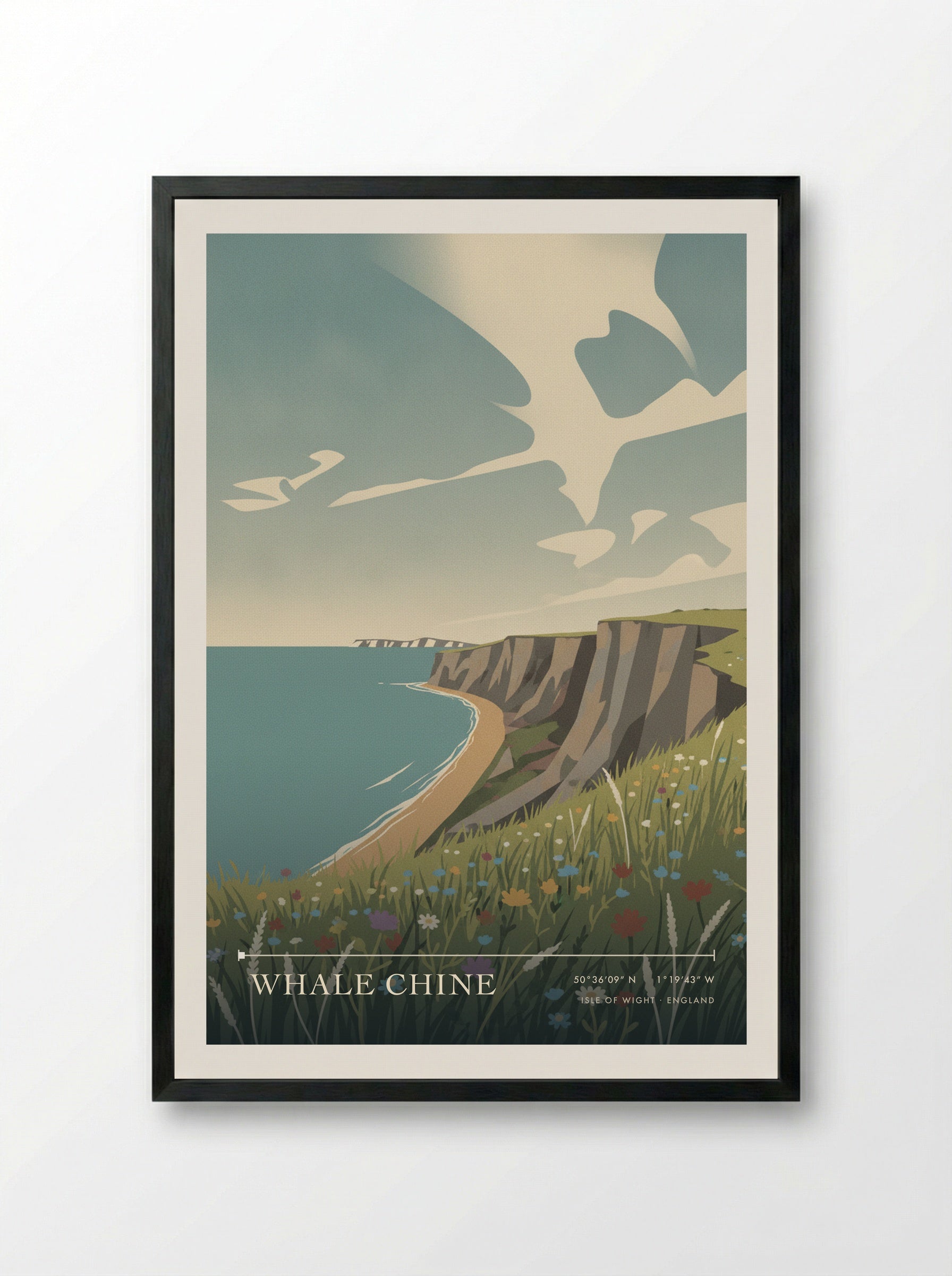 Whale Chine Isle of Wight England Travel Poster - Framed Print Black