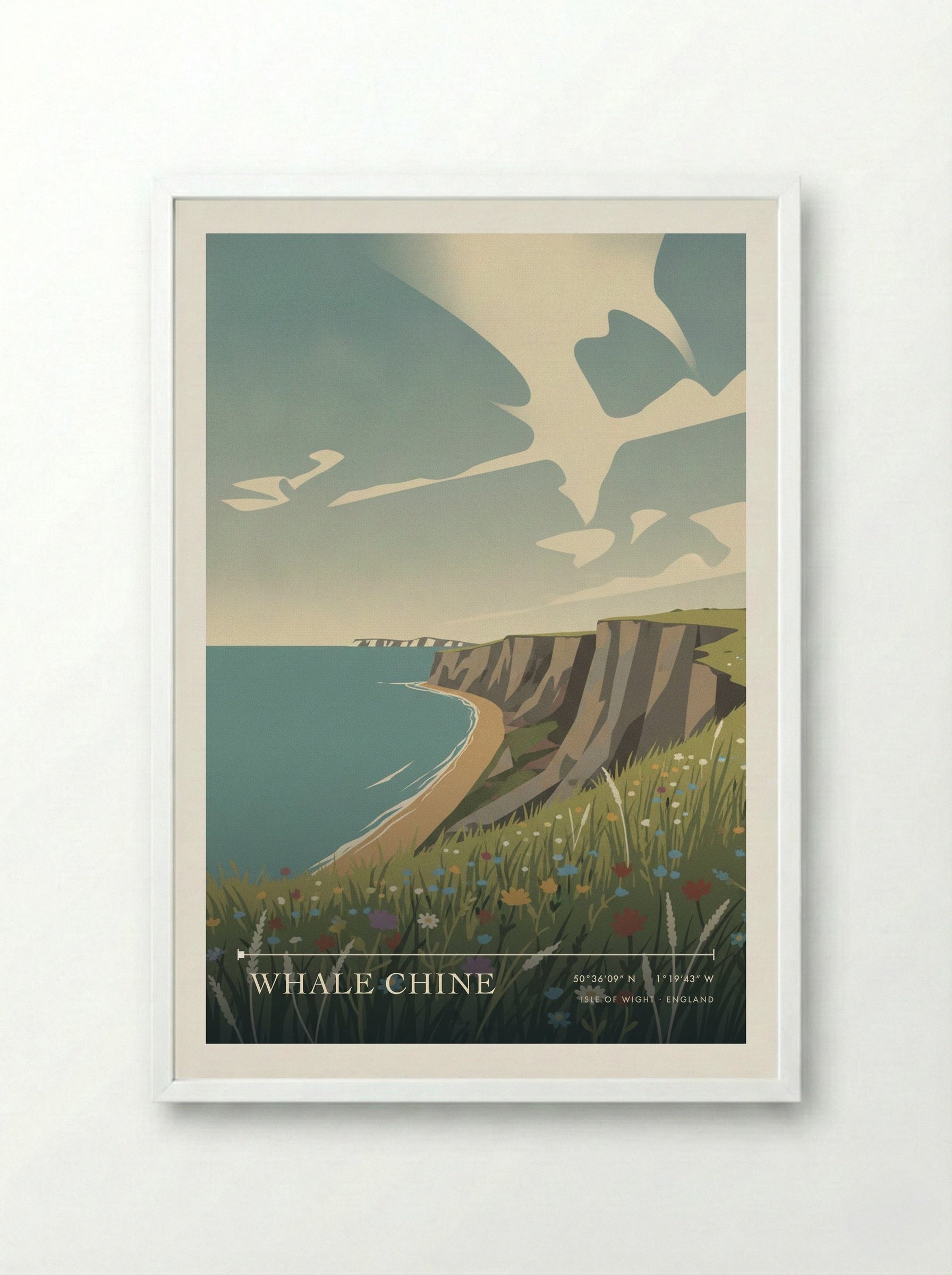 Whale Chine Isle of Wight England Travel Poster - Framed Print White