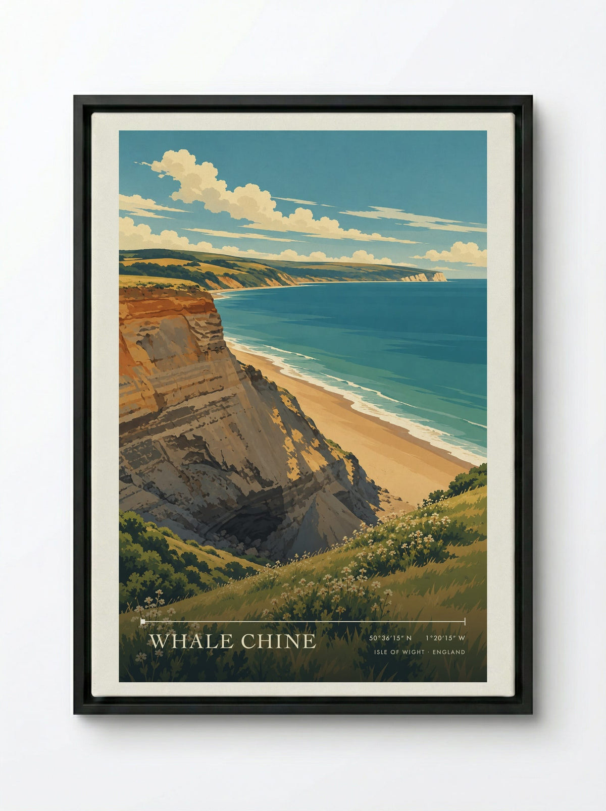 Whale Chine, Isle of Wight | Travel Poster - Framed Canvas Black